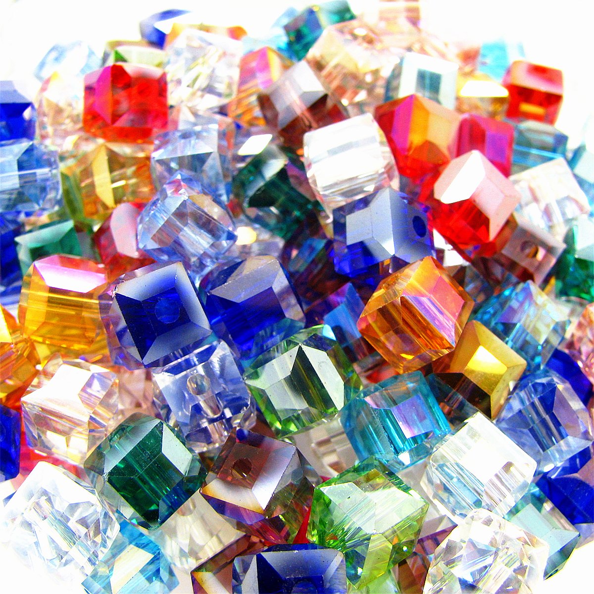 200pcs 4mm Square Cube Crystal Beads Synthetic Crystal Beads Mix Color
