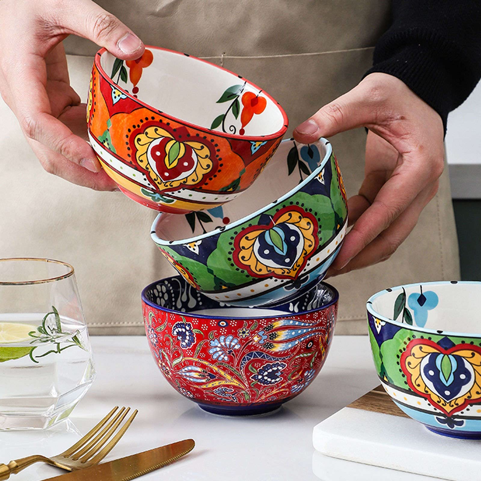 CHEHOMA - Ensemble De Bols Avec Un Beau Motif Bohème - Ces Bols Sont Parfaits Pour Les Céréales Ou Comme Bol De Service Pour Les Chips - Les Petits Bols De Style