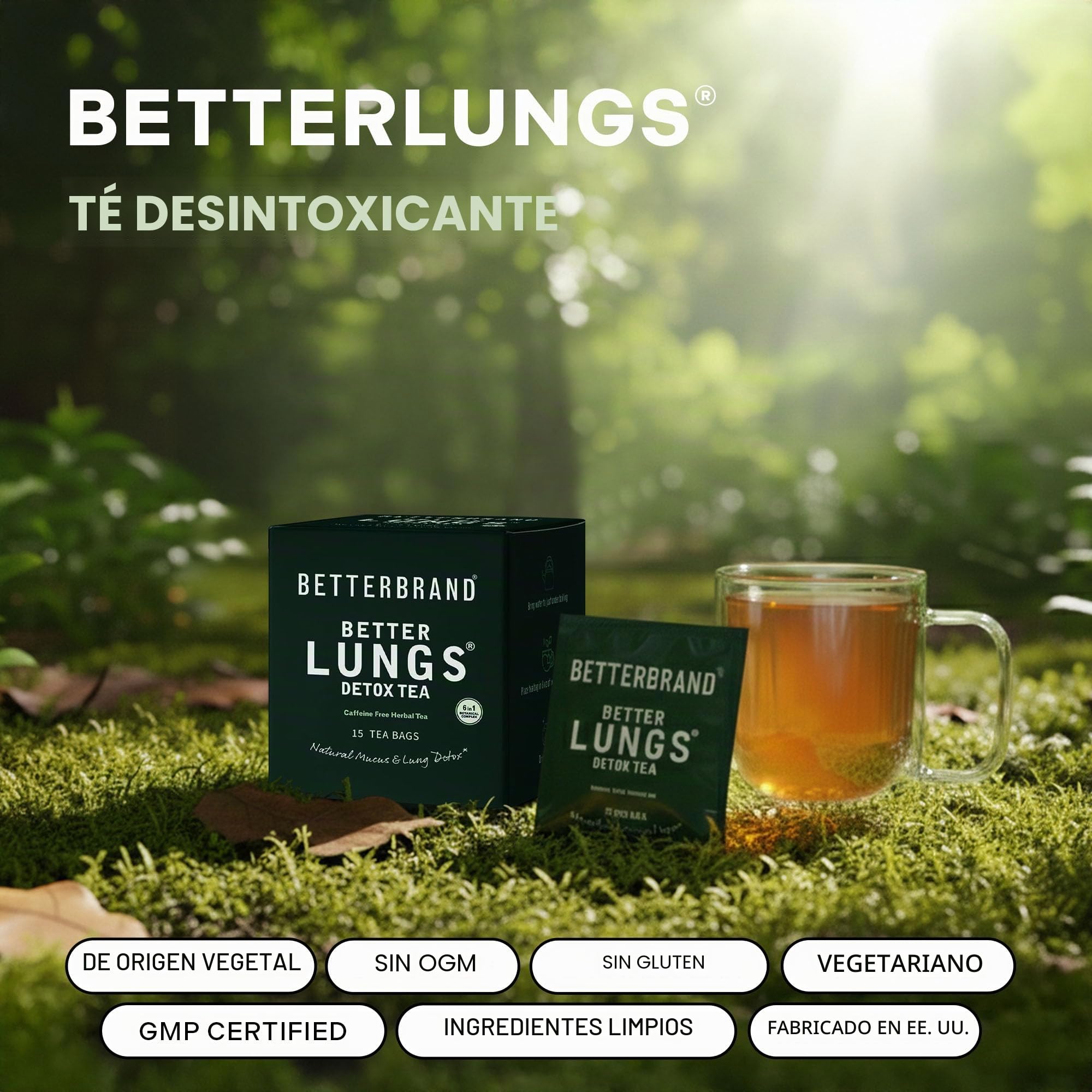 Betterbrand Bolsas de té de gordolobo para desintoxicación pulmonar, apoyo respiratorio con tomillo, saúco, ginseng, jengibre, mezcla de hierbas sin cafeína, 15 bolsas de té (paquete de 1)
