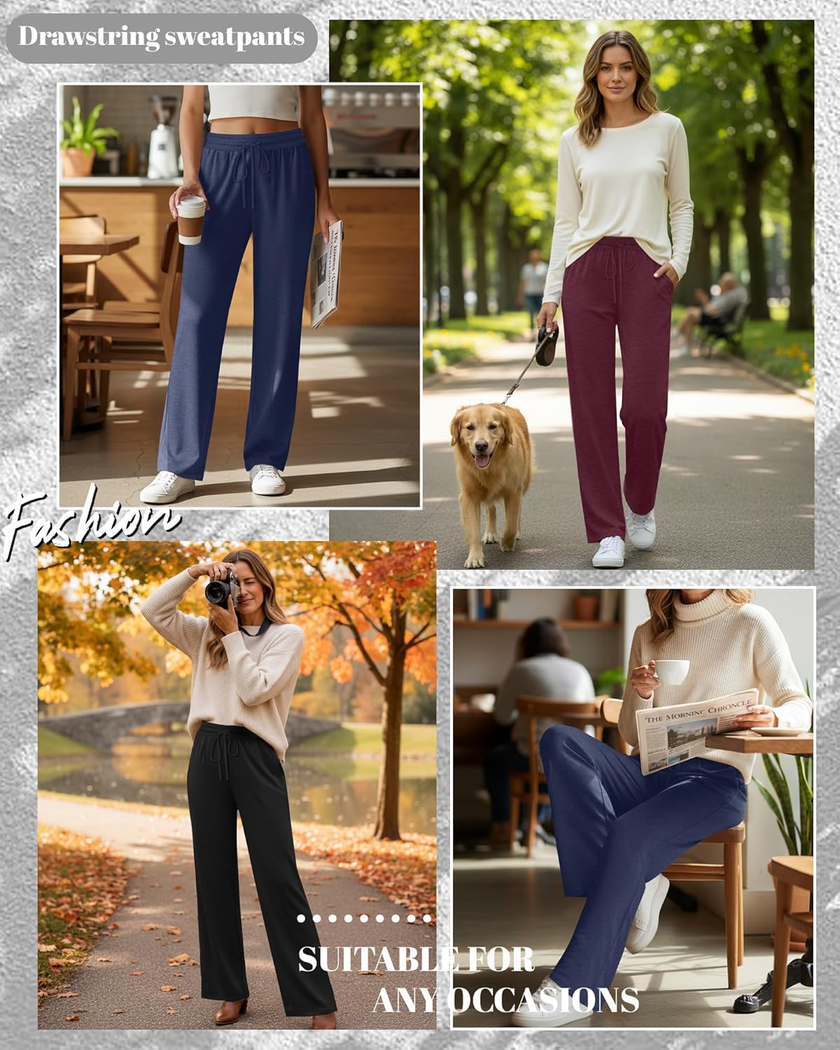 3 Pack Women's Wide Leg Yoga Pants, Casual Drawstring Sweatpants Elastic Waist Loose Lounge Pants with Pockets - Image 4