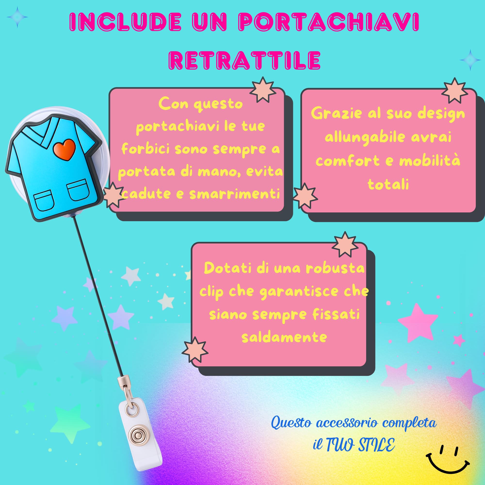 YUME Forbici da Infermiere in Acciaio Inox con Punta Arrotondata Professionali + Portachiavi Retrattile in Omaggio | Forbici Mayo | Regalo Perfetto per Infermieri | Accessori OSS/TCAE (AZUL)
