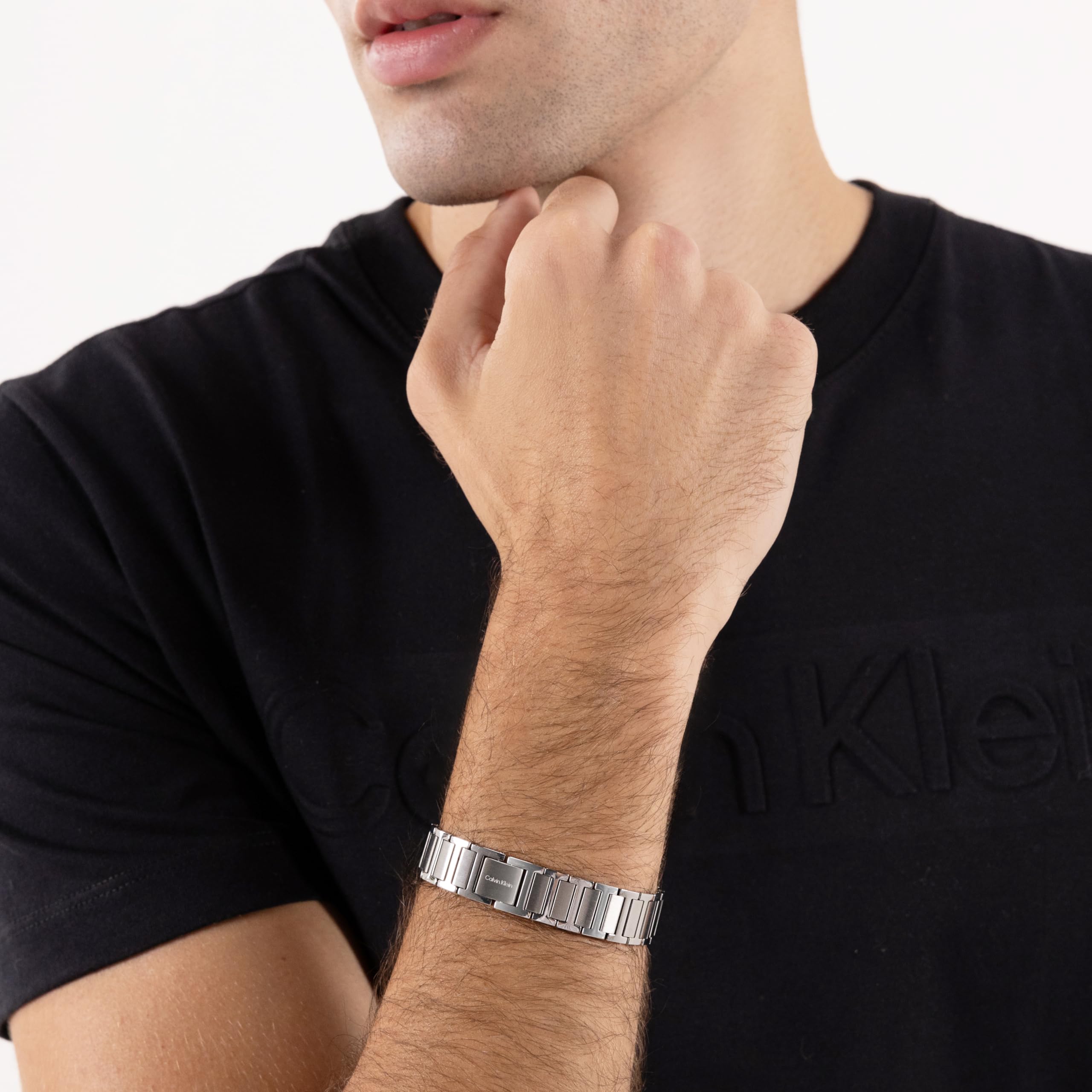 Calvin Klein Bracciale a Maglie da Uomo Collezione STRUCTURED LINKS in Acciaio Inossidabile - Disponibile in versione Verde o Argento