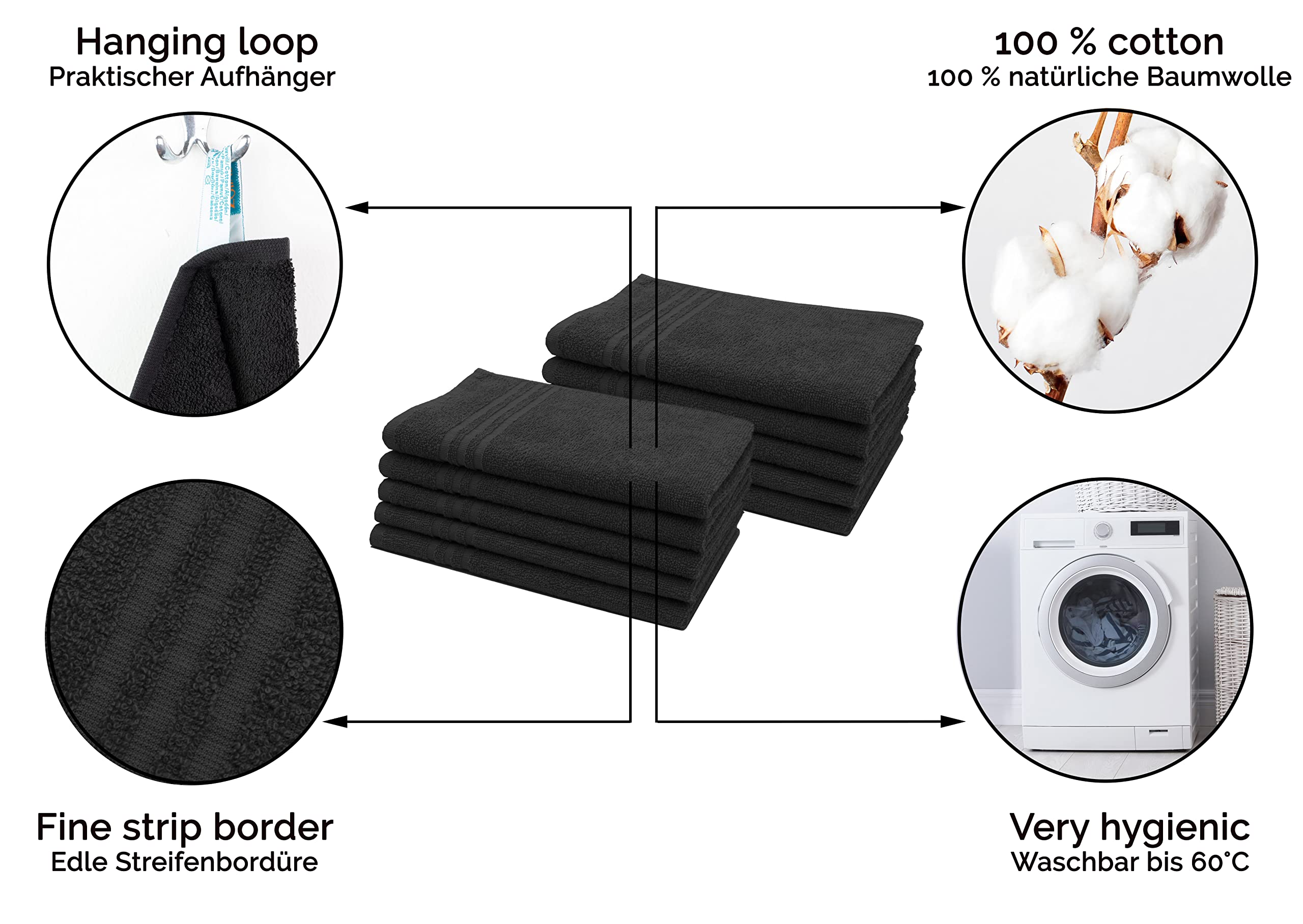 ZOLLNER 10-delig Set gastendoekjes - kleine en zachte handdoeken in 30x50 cm - wasbaar tot 60°C - katoen - in Fango - hotelkwaliteit - Oeko Tex® gecertificeerd