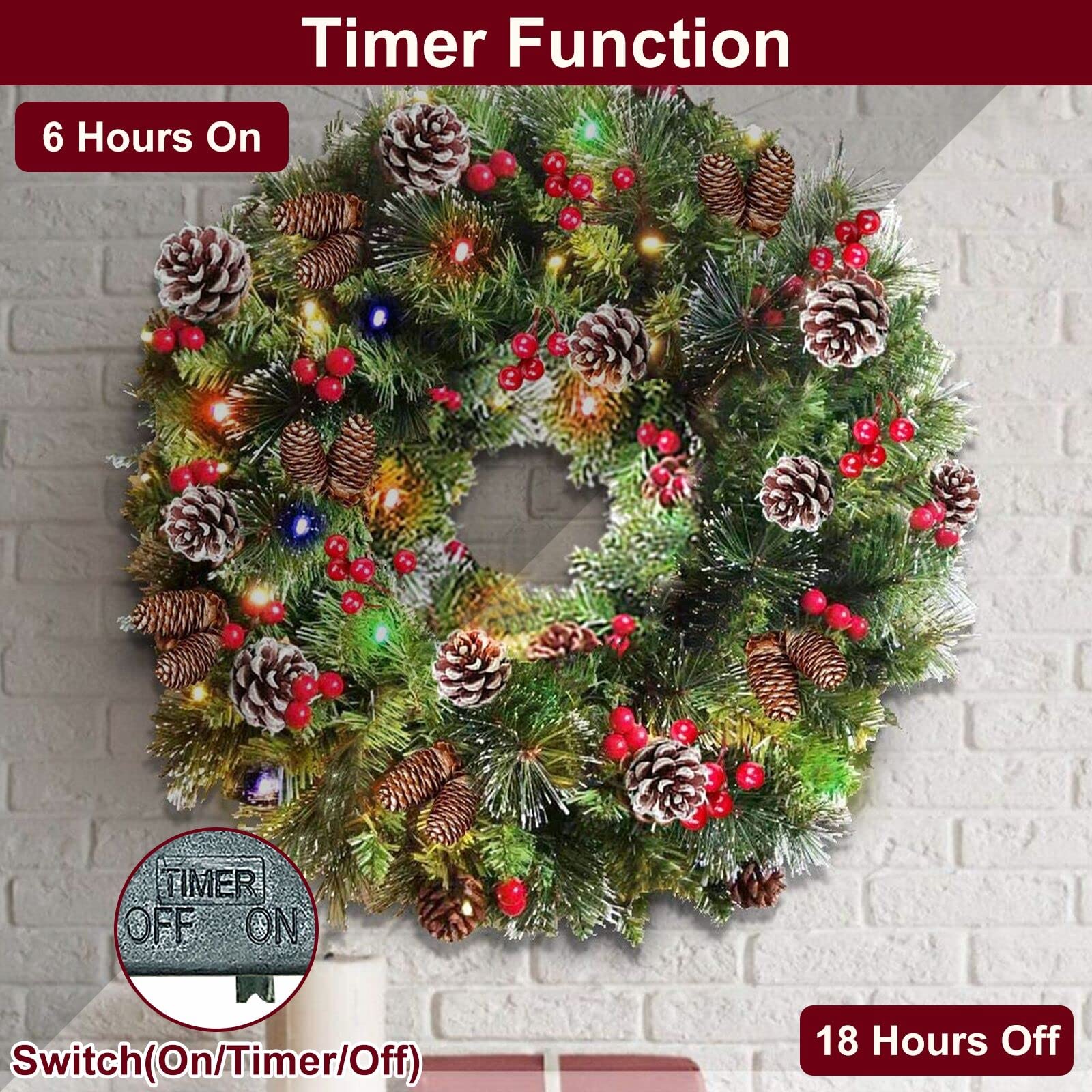 Best Choice Products 24in PreLit Battery Powered Christmas Wreath Artificial PreDecorated