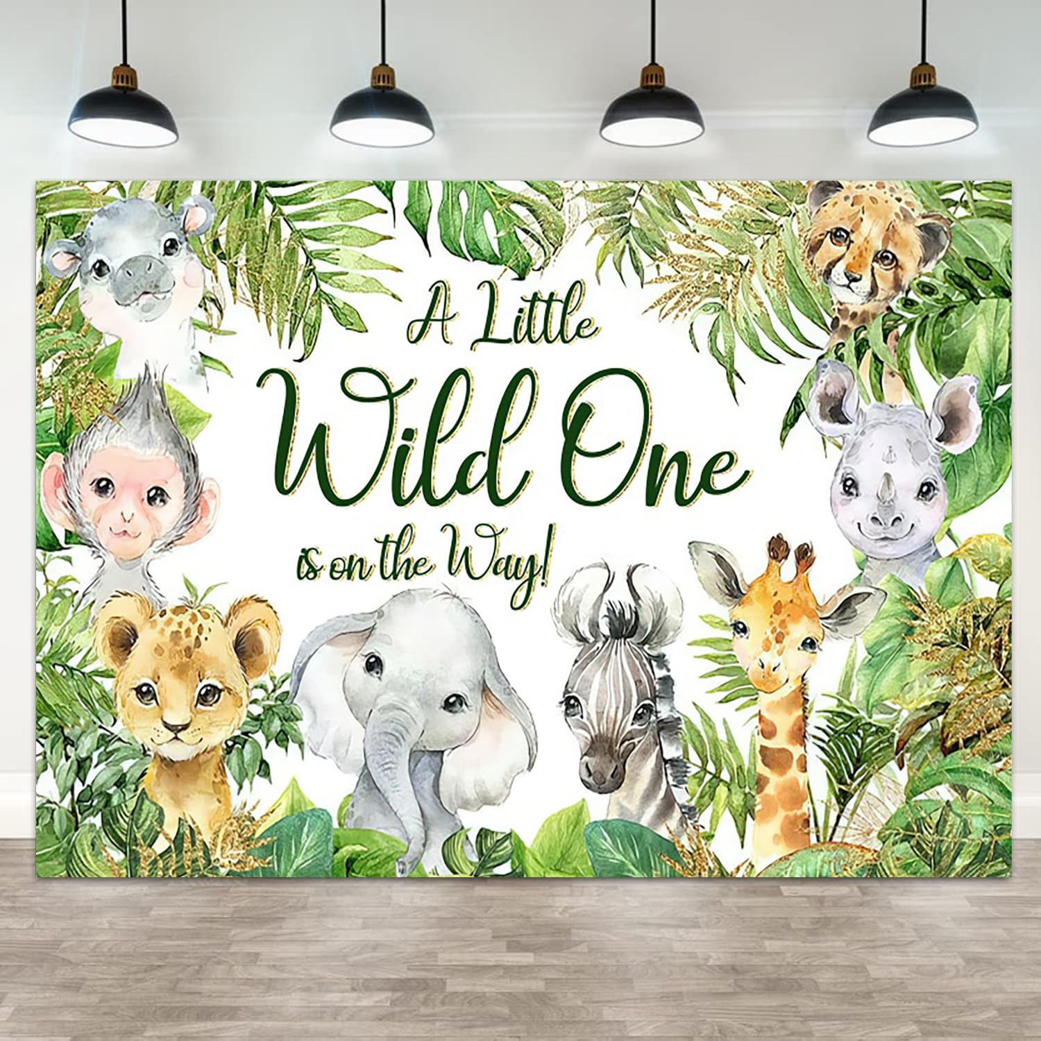 ASDCXZ 10x8ft Baby Shower Backdrop A Little Wild One is On The Way Photography Background Jungle Animals Tropical Green Leaf Newborn Birthday Party Banner Decorations Gender Reveal Photo Booth Prop