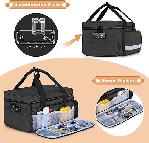 Vista 17 de CURMIO Organizador de botellas de píldoras, caja de bloqueo de medicamentos para organizador de píldoras y suministros médicos, gris