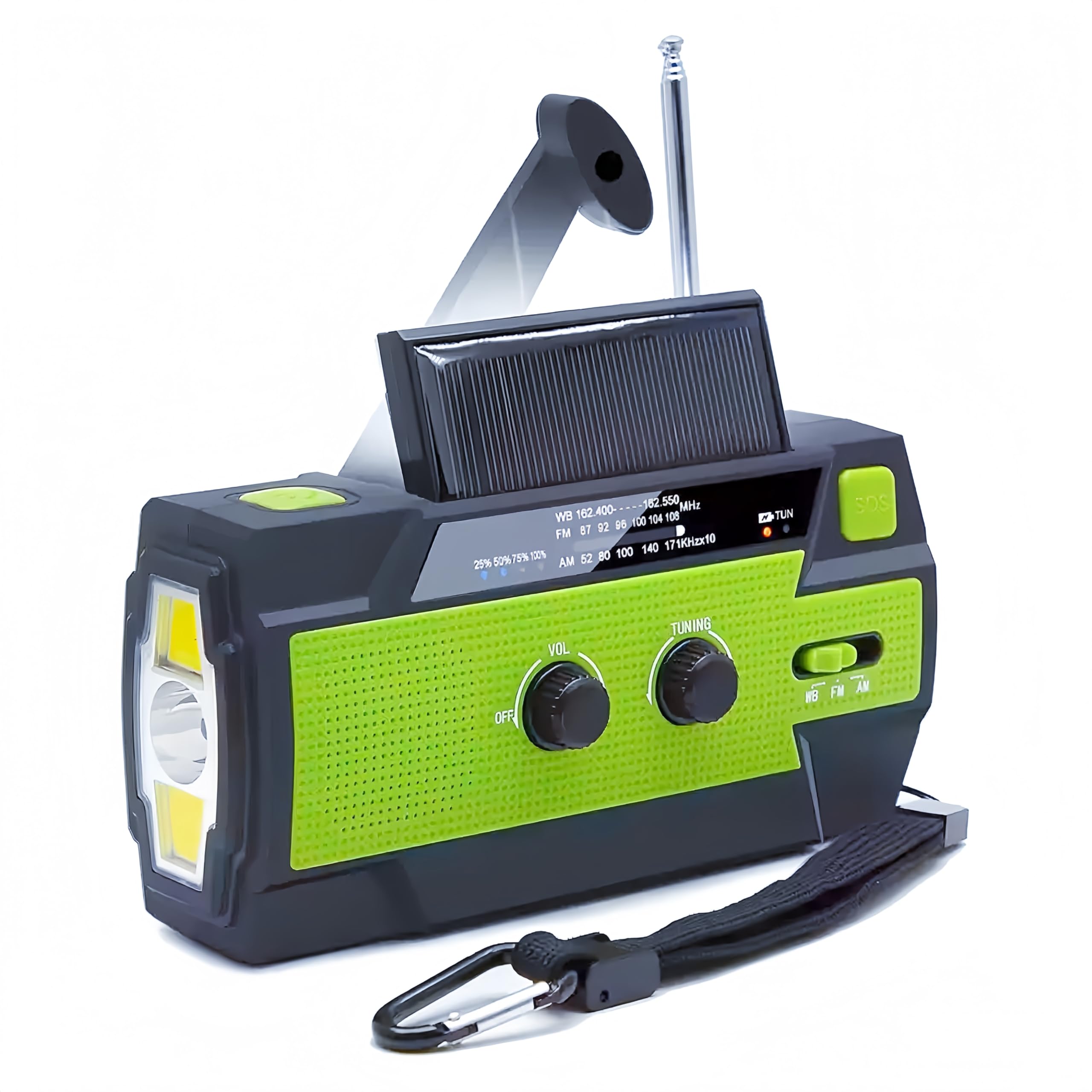 MangePagar Emergency Weather Radio, Hand Crank, 4000mAH, Portable, Solar Charging, with AM/FM/NOAA, 3 LED Flashlights, LED Induction Reading Lamp, SOS Alarm, Rechargeable Green