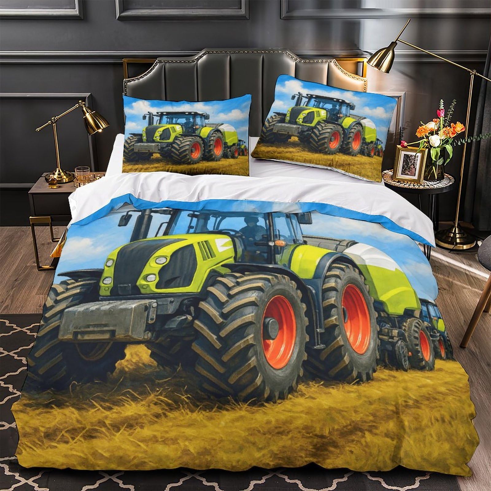 MMDASBVPE Tractor Farming Scene Duvet Cover 3D Print Breathable 3 Pcs Bedding Set Hidden Zipper Quilt Cover Luxury Washable for Teens Adults Kids Girls Boys Women Youth Single（135x200cm）