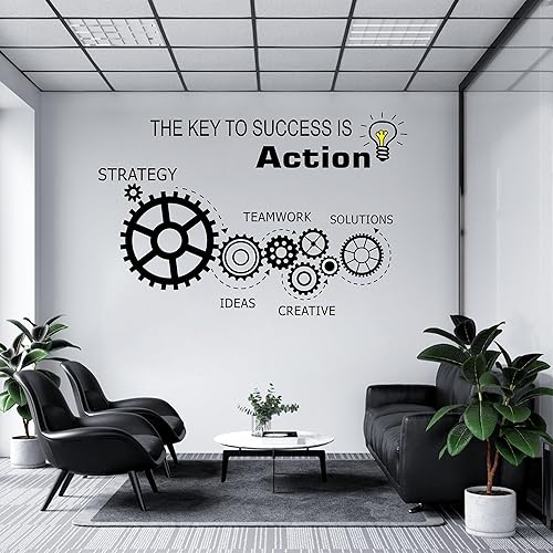 Miniatura 3 de Teamwork Gears - Calcomanía de vinilo para pared, decoración de espacio de oficina, calcomanías para interiores, mural The Key to Success is Action