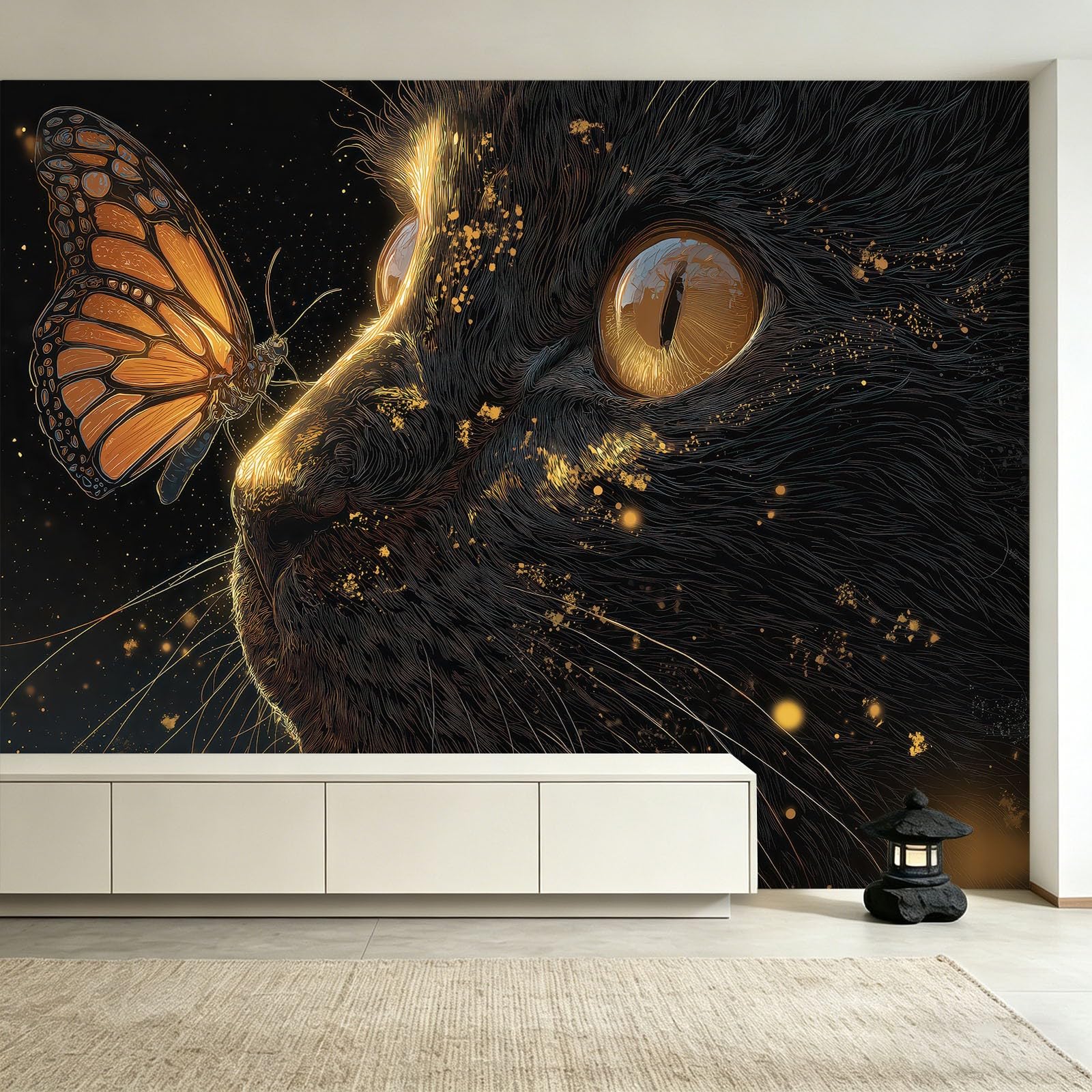 Fototapeta Fantasy gwiaździste niebo 250 x 175 cm (szer. x wys.) – klej nie wchodzi w zakres dostawy – kuchnia, sypialnia, salon, nowoczesna pionowa tapeta ścienna, tapeta z włókniny, zwierzęta, kot