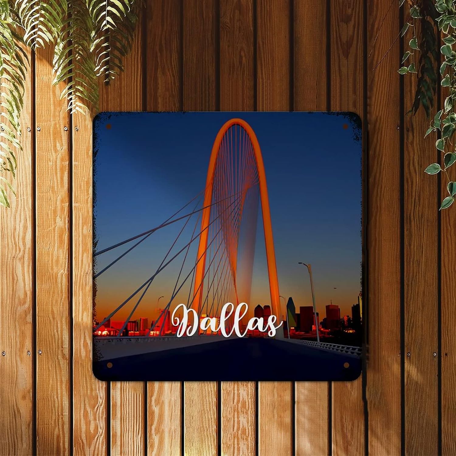Retro Metal Tin Sign Texas USA Dallas Cityscape Metal Sign Popular Country City Souvenir Wall Art Rustic Wall Decor for Bedroom Cafe Bar Office Garage 10x10 inch image 4