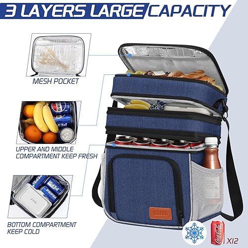 Miniatura 4 de Bolsa de almuerzo aislada ZRSUN para mujeres y hombres, lonchera reutilizable de 3 capas para mujeres, lonchera expandible reutilizable resistente