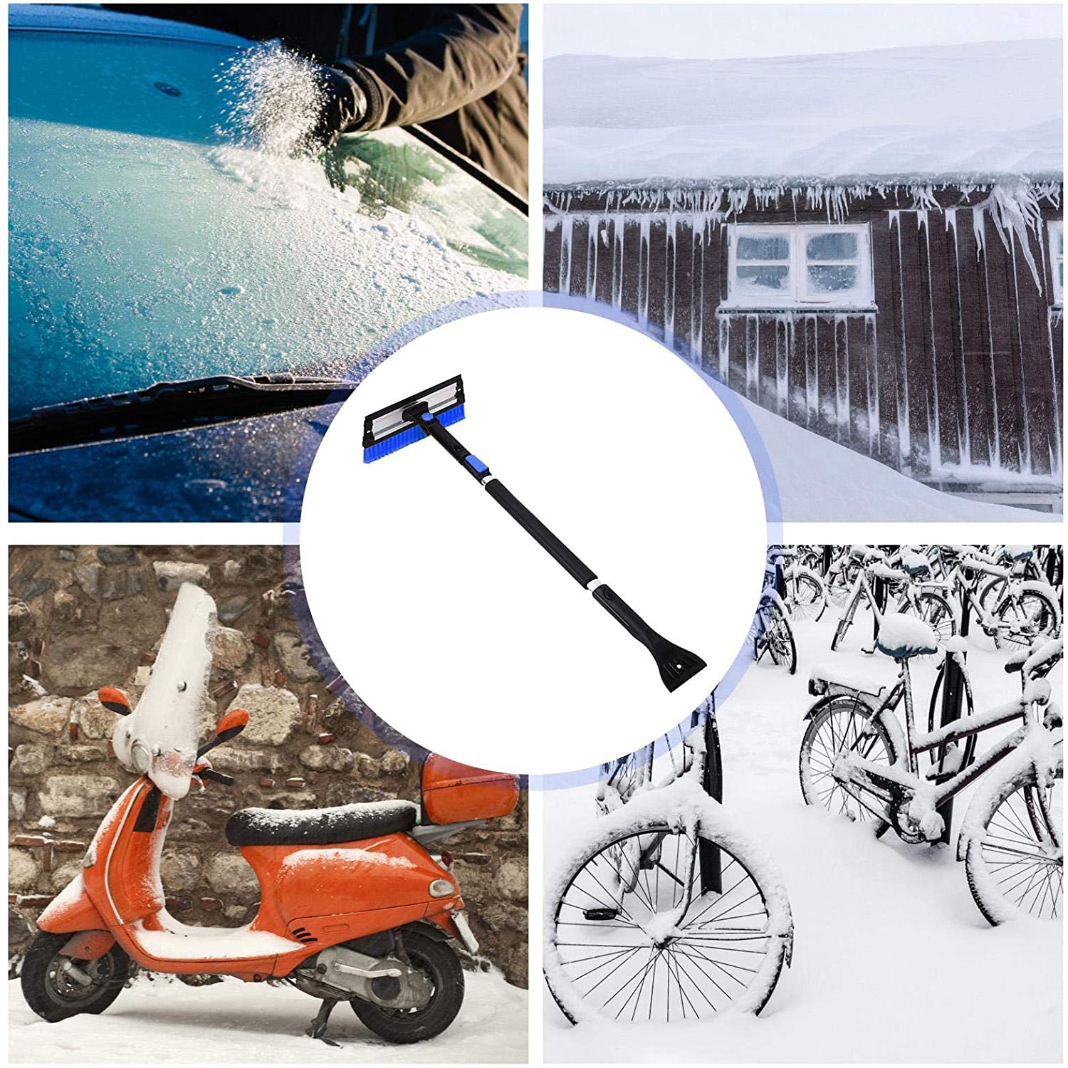 XMING Cepillo de Nieve Raspador de Hielo, Multifuncional retráctil removible deshielo de la Pala y Herramienta de Limpieza de Nieve Cepillo de Nieve retráctil