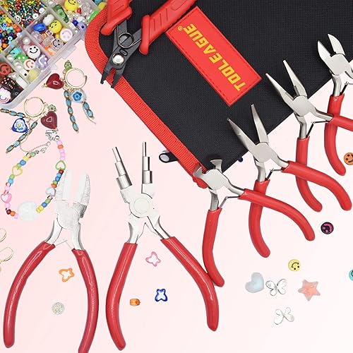 Miniatura 5 de TOOLEAGUE Juego de 8 alicates de joyería, mini herramientas de fabricación de joyas, multiusos para reparación de joyas con bolsa de almacenamiento