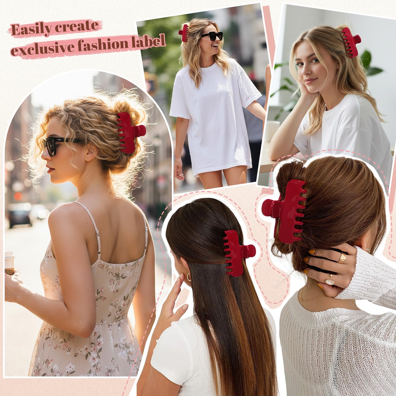 HAIMEIKANG Pinza para el cabello rojo de acetato grueso y duradero para cabello fino y fino