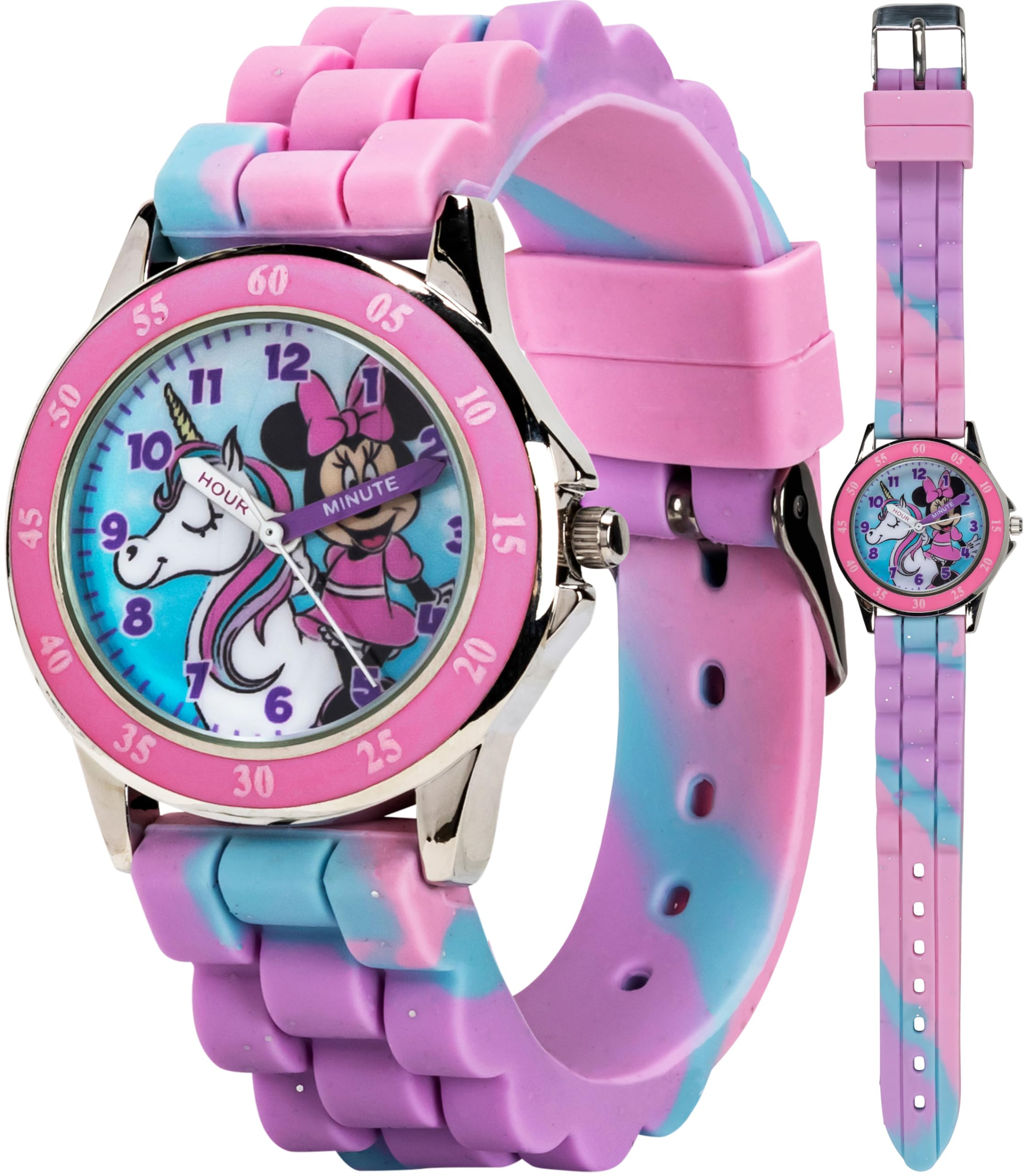 AccutimeMinnie Mouse Time Teacher Watch for Girls - Analog Time Learning with Easy-to-Read Numbers and Comfortable Silicone Band