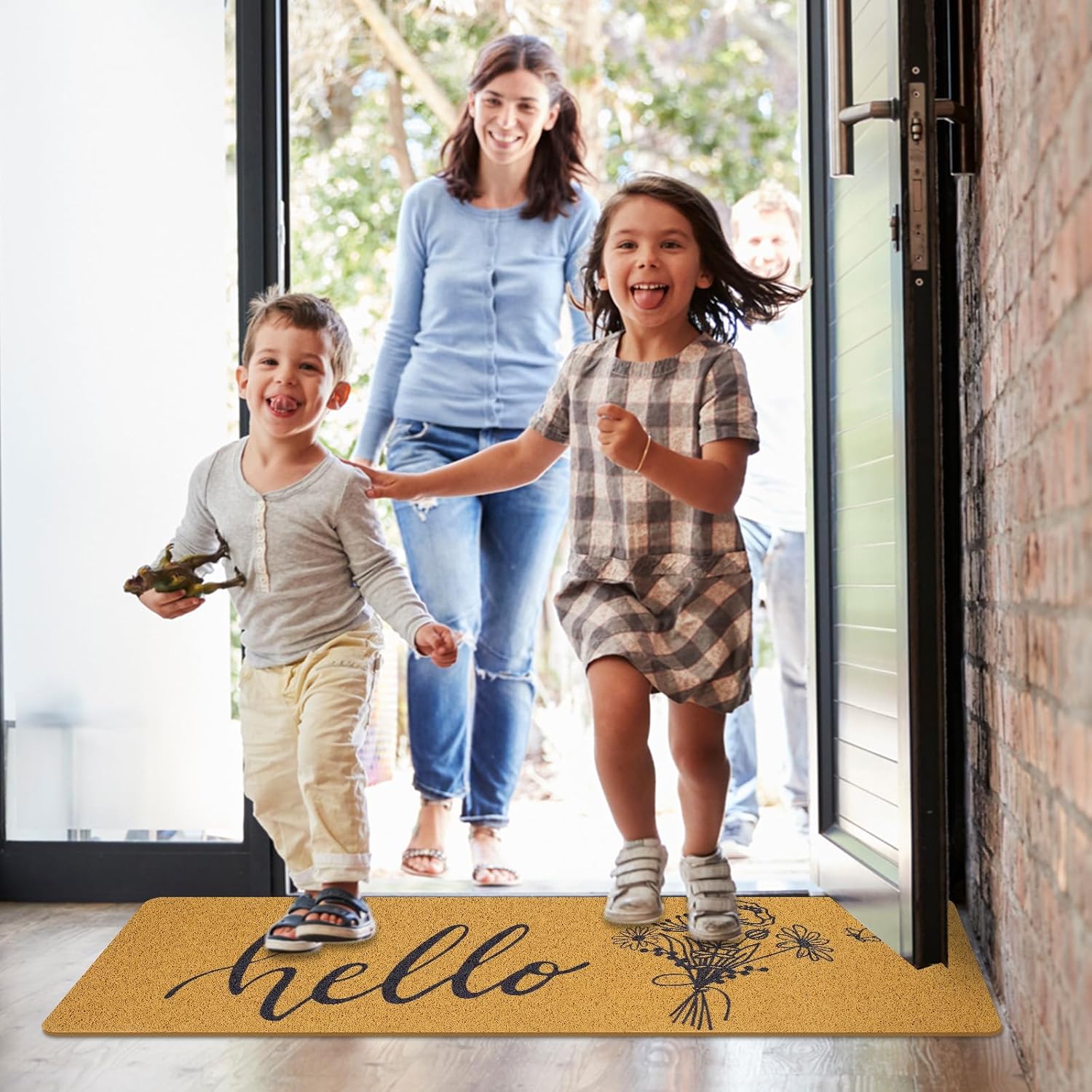 Long Doormat 48x 16 inch Front Door Mat Welcome Doormat Hello Spring Front Door Mat Welcome Wildflower Bouquet Floor Mat for Spring Summer Front Door Outdoor Indoor Porch Entrance Decor