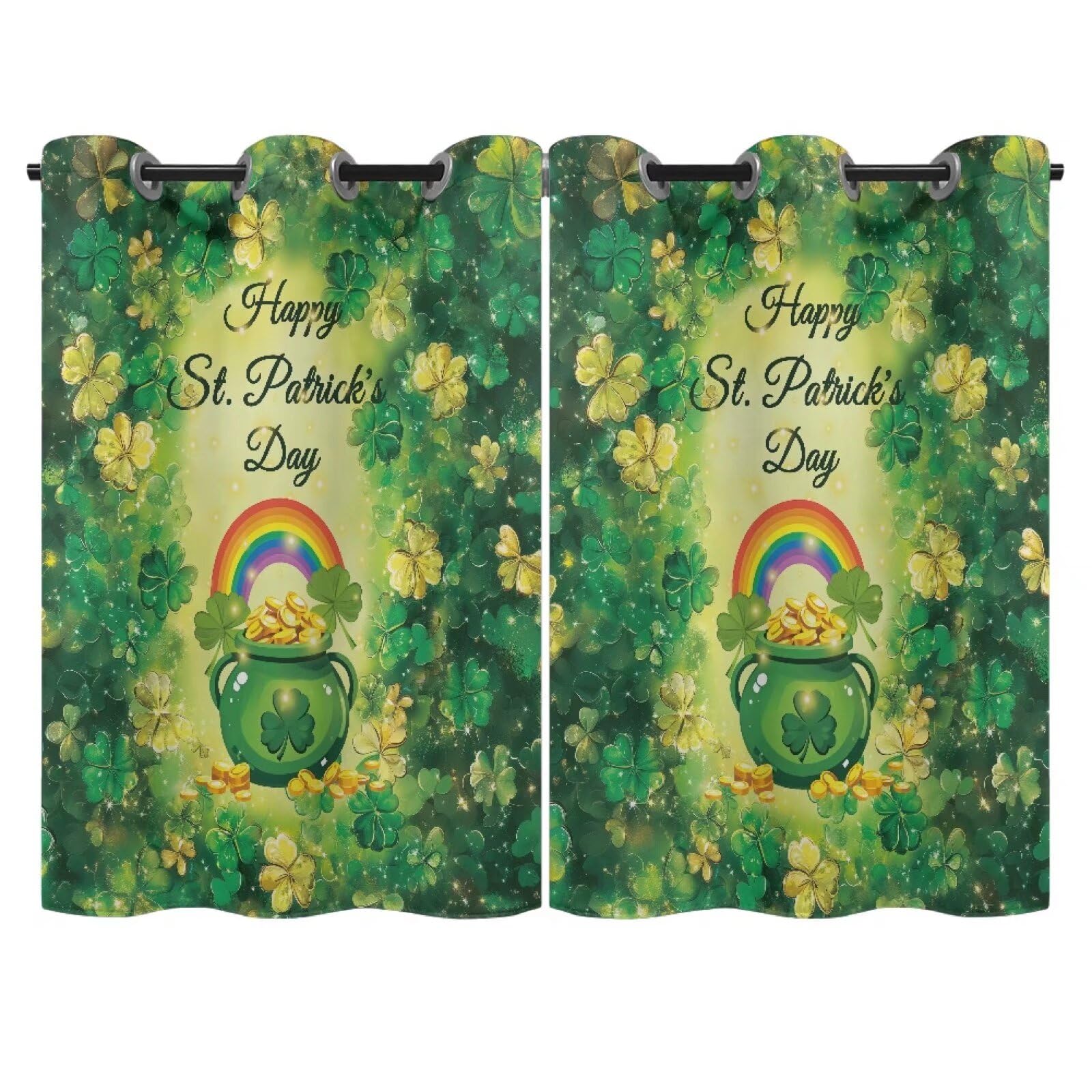 Yuresuaet St Patrick's Day Blackout Curtains Coin Print Curtains for Bedroom Rod Pocket Valance Curtains for Living Room Kitchen Office Nursery Curtains Light Blocking Curtains Party Curtains