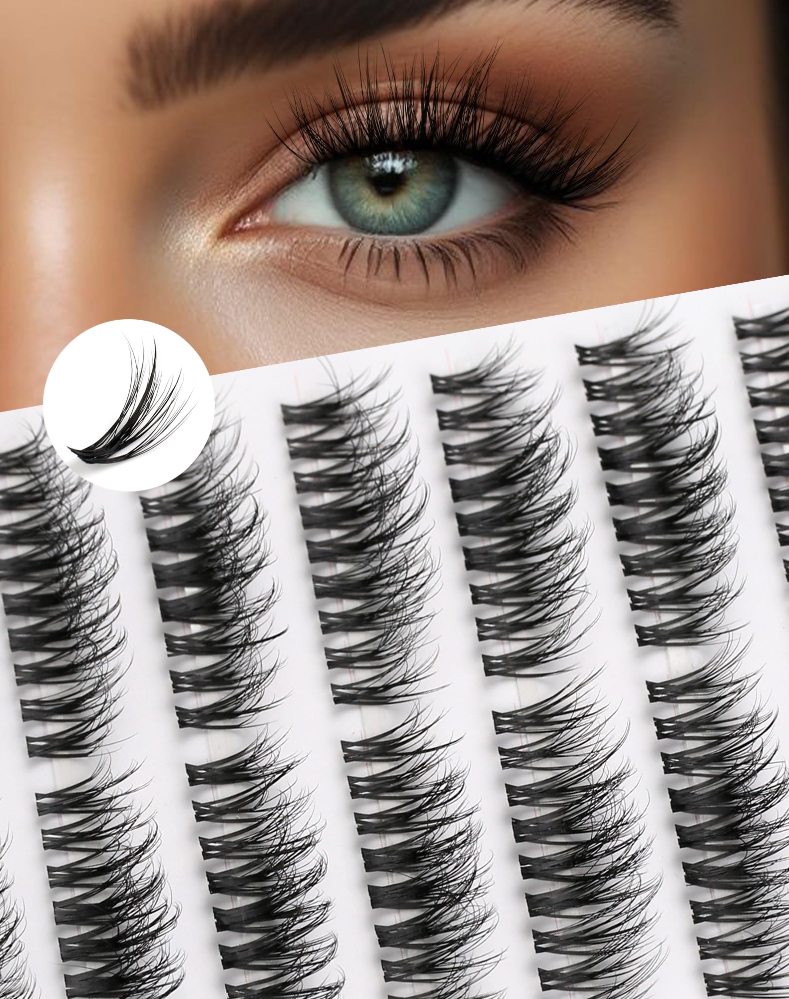 Wimpern Cluster Lashes Extensions Einzelne Wimpern Natürliche 126 Pcs Künstliche Wimpern Wispy 3D-Falsche Wimpern Einzelne Knotenfreie Band 17MM-N04