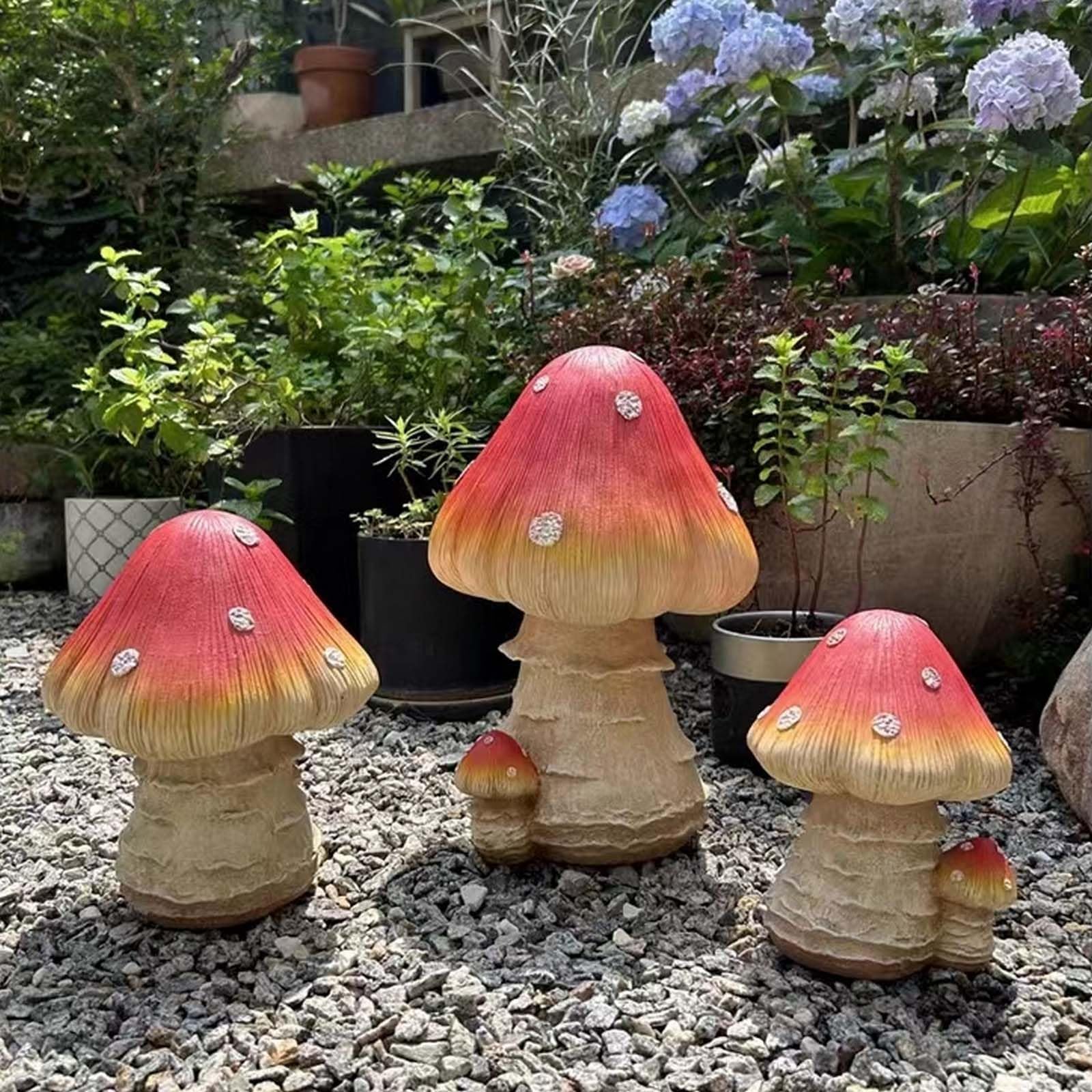 ORIGARDENMushroom Decor Fairy Garden Accessories - Outdoor Garden Decor 3pcs Mushrooms Ornament for Garden Decoration Garden Gnome's Favorite Mushroom Statues (3pcs Red)