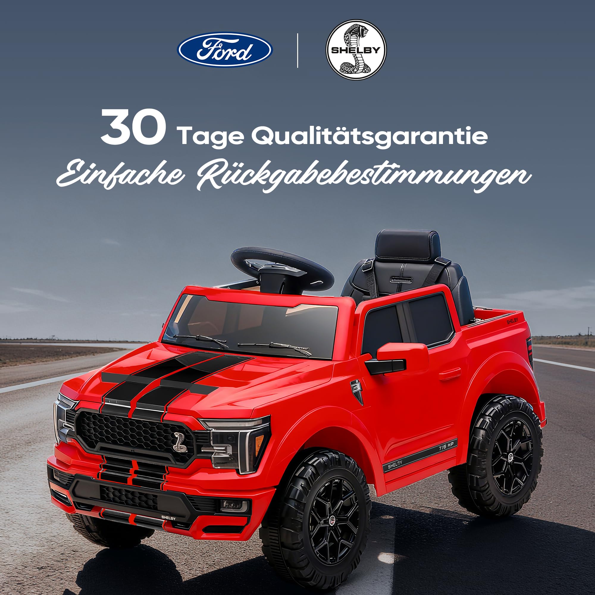 Hikiddo Ford Shelby F-150 Lizenziertes Kinder Elektroauto, 12V Elektroauto für Kinder ab 3 Jahre mit Fernbedienung - Rot