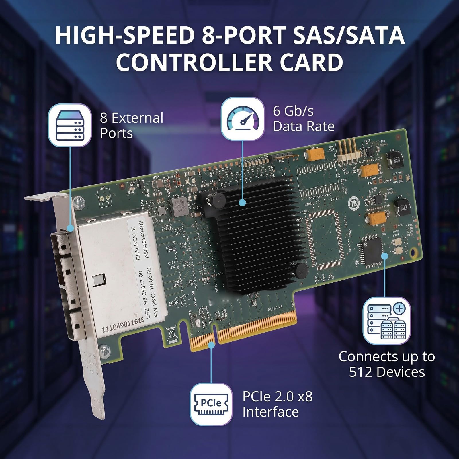 Karta Kontrolera PCIe 2.0 X8 SAS, Niskoprofilowa, 8 Portów dla JBOD i Zewnętrznych Obudów