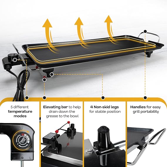 Premium Electric Griddle 27 - Smokeless Indoor Grill - Portable & Nonstick Electric Grill for Outdoor Use - Large Electric Griddle Nonstick with Adjustable Temperature & Even Heating by IDL Packaging