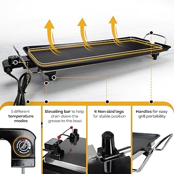 Premium Electric Griddle 27 - Smokeless Indoor Grill - Portable & Nonstick Electric Grill for Outdoor Use - Large Electric Griddle Nonstick with Adjustable Temperature & Even Heating by IDL Packaging