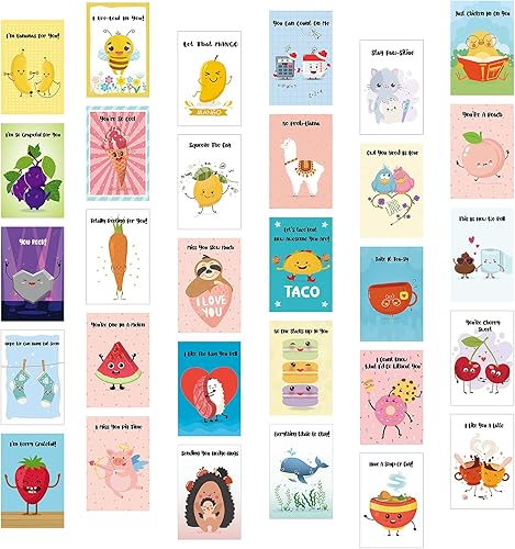 Outus Juego de 30 tarjetas divertidas de juego de palabras con 30 sobres, divertidos juegos de palabras, divertidos postales de animales y comida,