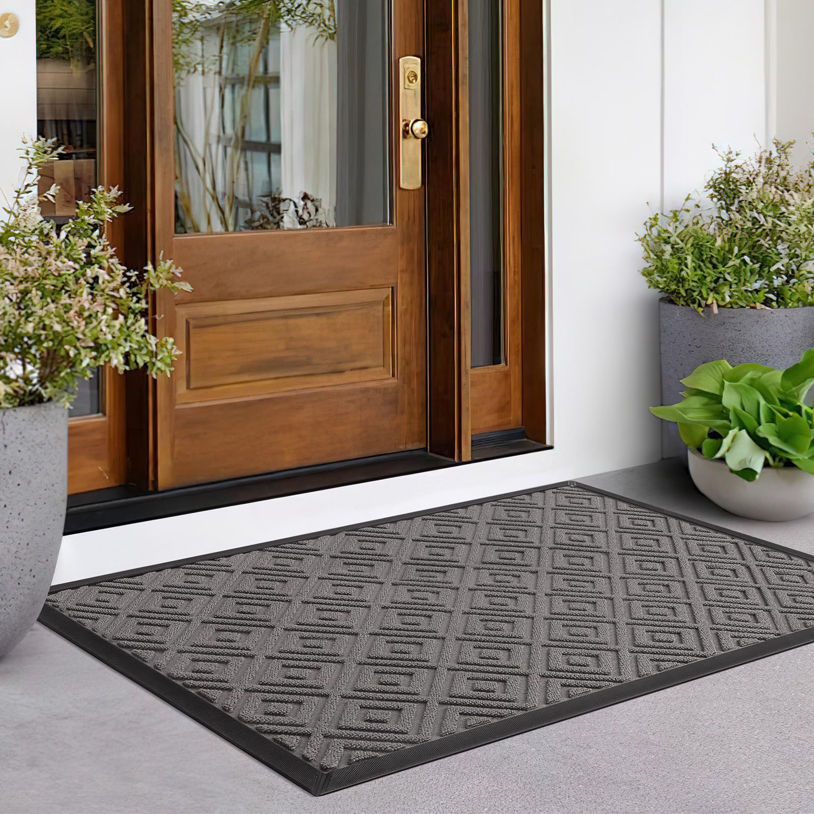 LEKEEPGO Paillasson Exterieur Entree 80x120cm, Tapis Exterieur Resistant Pluie Antiderapant, Drainage Tapis Entree Interieur, Tapis de Porte Lavable pour Balcon, Jardin, Couloir, Gris
