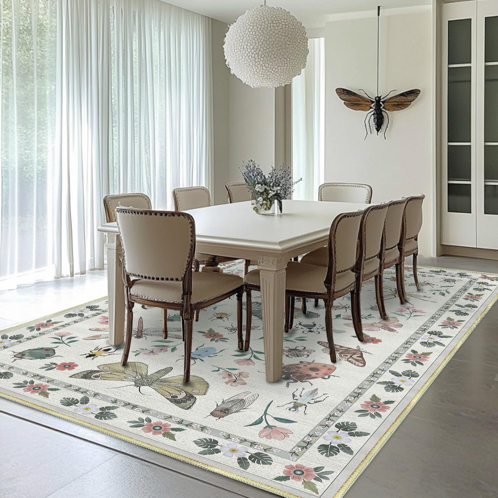 Youime 5x7 Feet Insect Area Rug Non-Slip Low Pile Soft Washable Light Green Rug for Living Rooms, Bedrooms, Dining Rooms, Children's Rooms and More.– Lightweight Easy Clean Modern Decorative Carpet