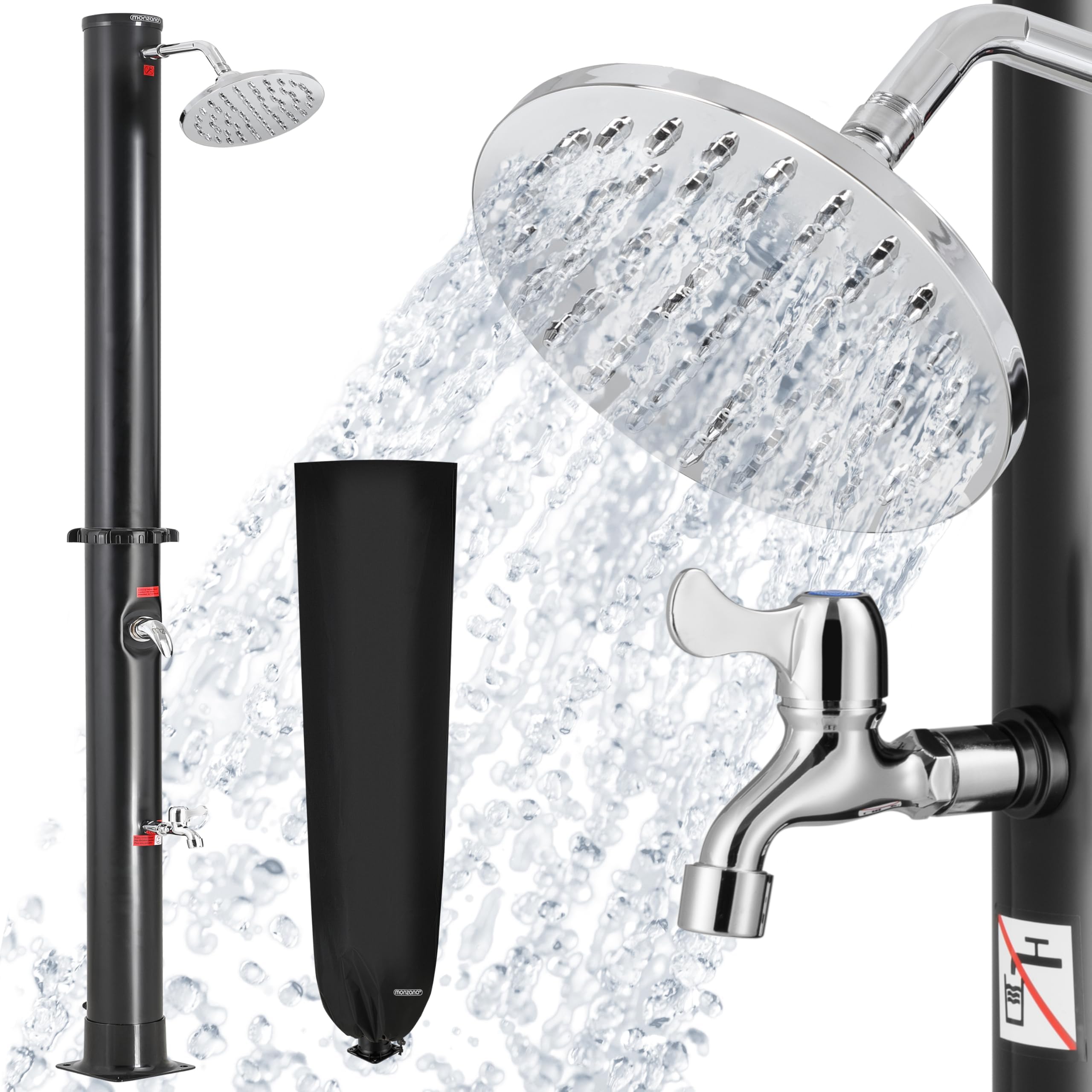 MONZANA® Garden Shower | Solar Powered | Large 180° Swivel Head | Foot Washer Tap | Home | Garden | Outdoor | UV-Resistant | Freestanding Swimming Pool Spa Shower | Camping Shower | 2.1m