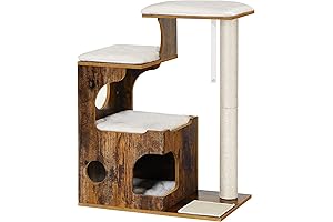 Feandrea 33.9-Inch Cat Trees and Furniture, Vintage, Rustic Brown and White
