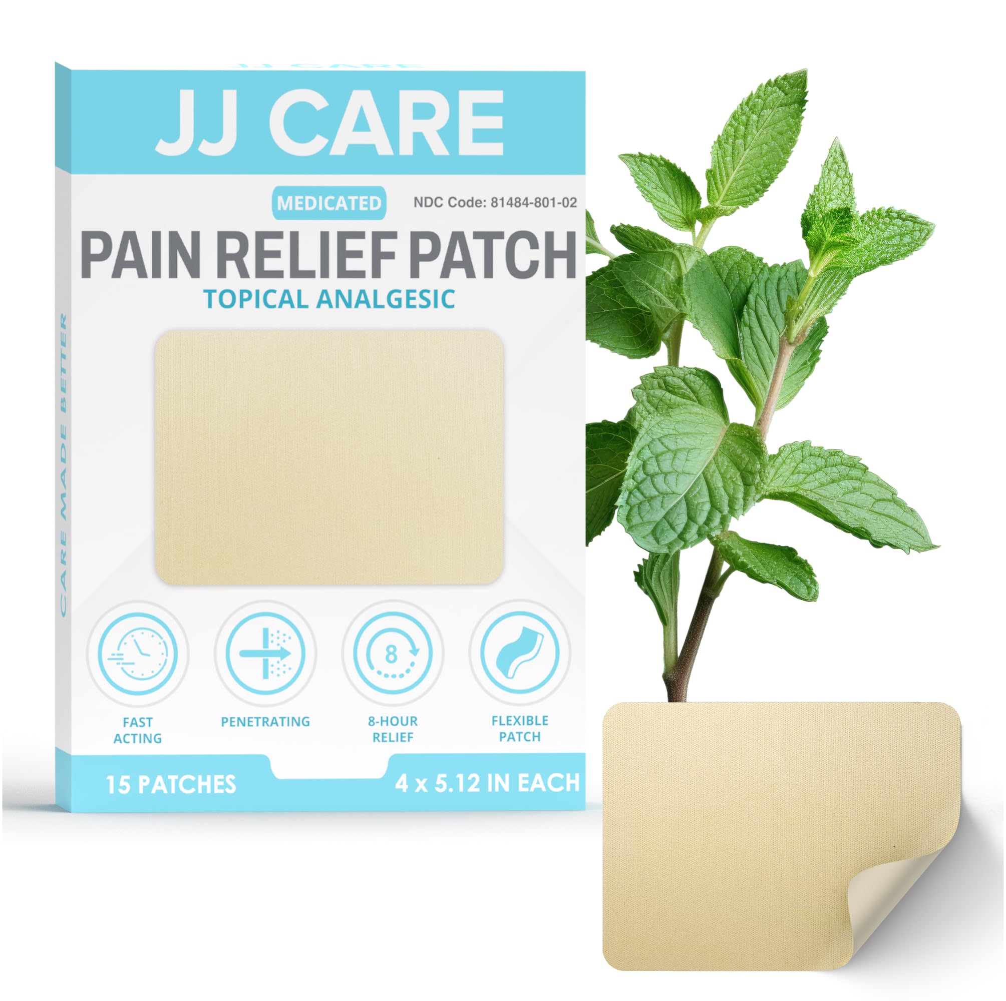 JJ CARE Pain Relief Patch (30 PCS), Fast Acting Pain Relief Patches for Lower Backs, Sore Muscles, Neck, and Shoulders, Penetrating 8 Hour Relief Menthol, Camphor, and Methyl Salicylate