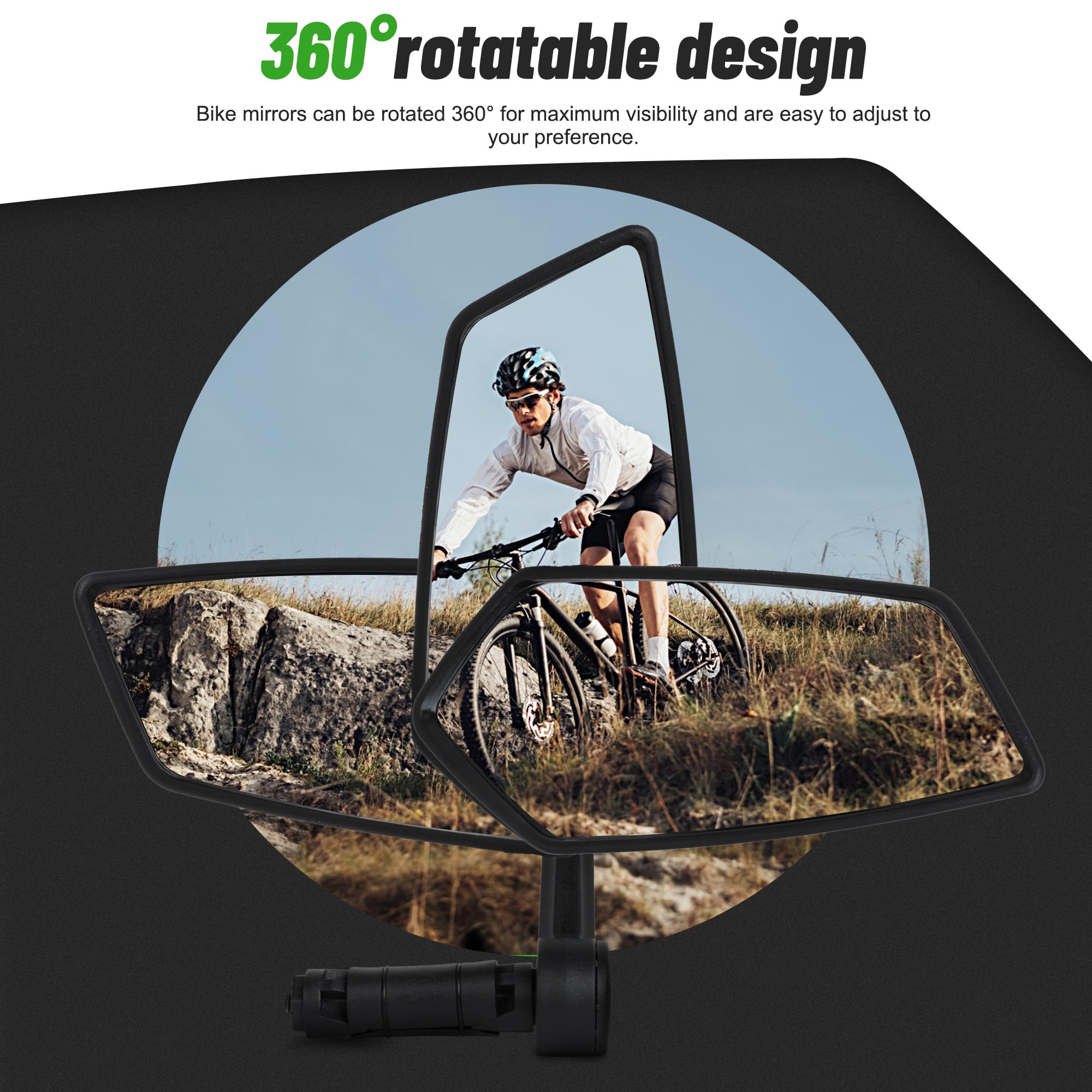 AiQInu Lusterko rowerowe, szkło HD, odblaskowe lusterko rowerowe na kierownicę 15-20 mm, obracane o 360° lusterko wsteczne do roweru, roweru górskiego, wyścigowego (po prawej)