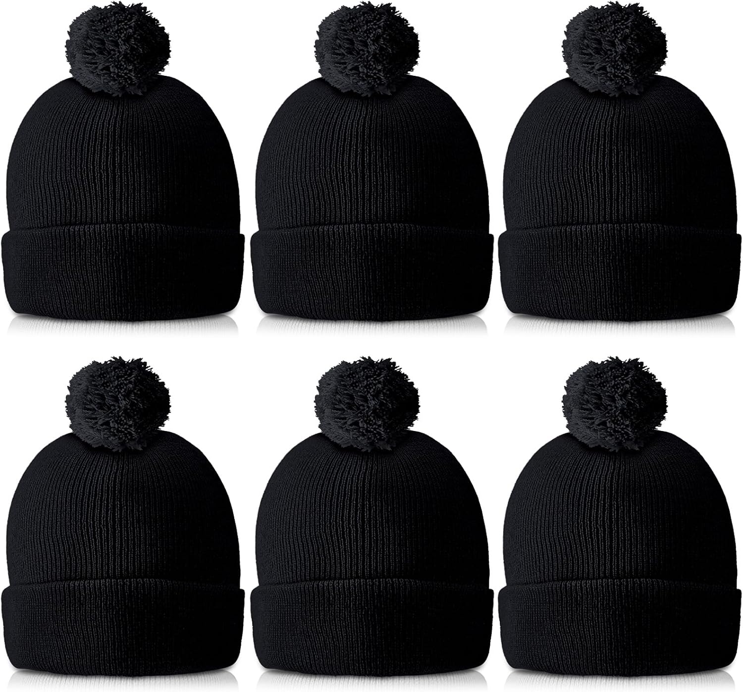 Hercicy 6 Pieces Men Women's Knit Pom Beanie Knit Hat Unisex Winter Hat with Ball at Winter Cap with Cuff and Pom