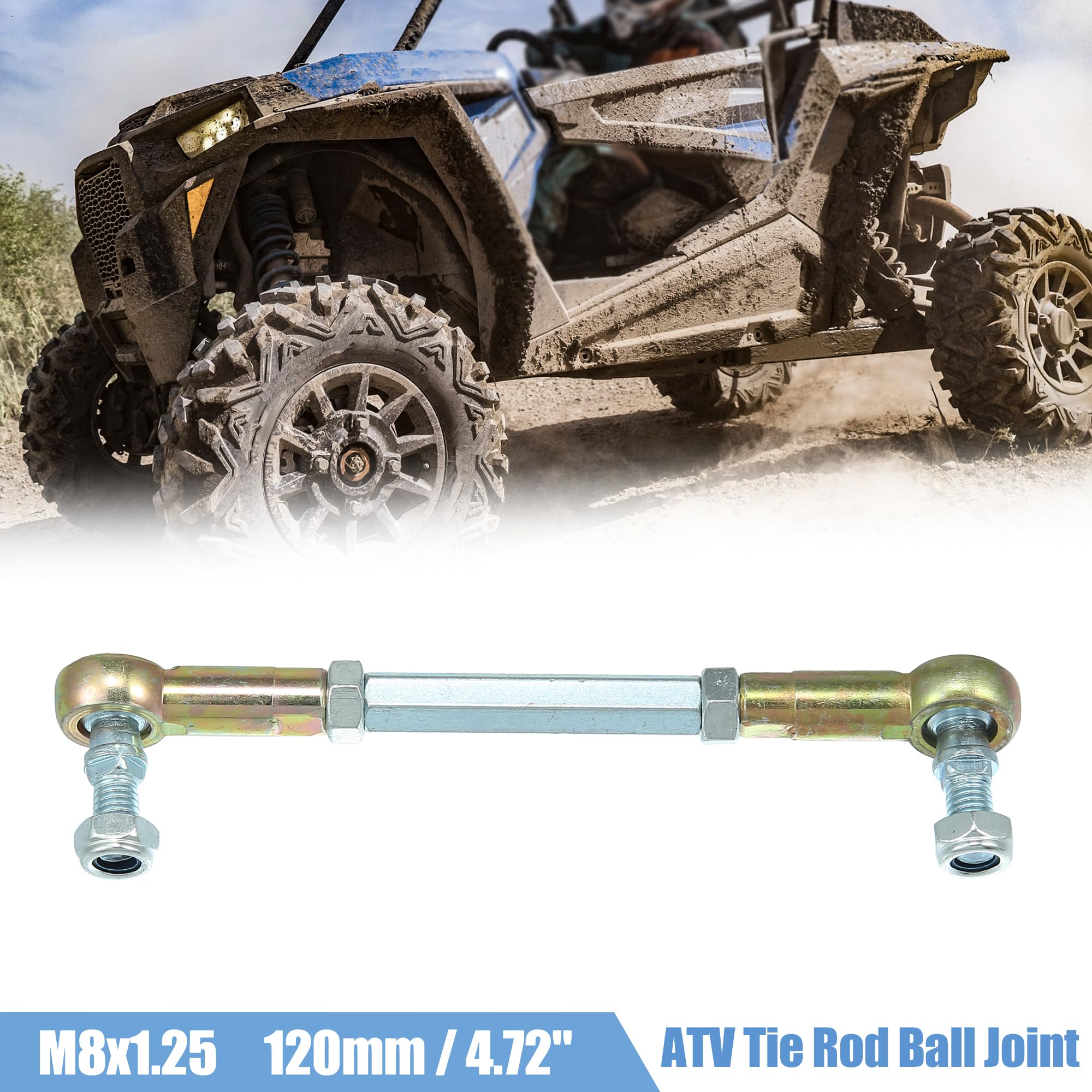 X AUTOHAUX 2Pcs M8 120mm Direction Attache Tige pour ATV 50cc-250cc Quad | Acier Inoxydable, Argent/Bronze, Tige 120mm, Filetage M8x1.25, Dim. Ext.: 48x38 & 47x40mm, Rempl. pièces anc./cass.