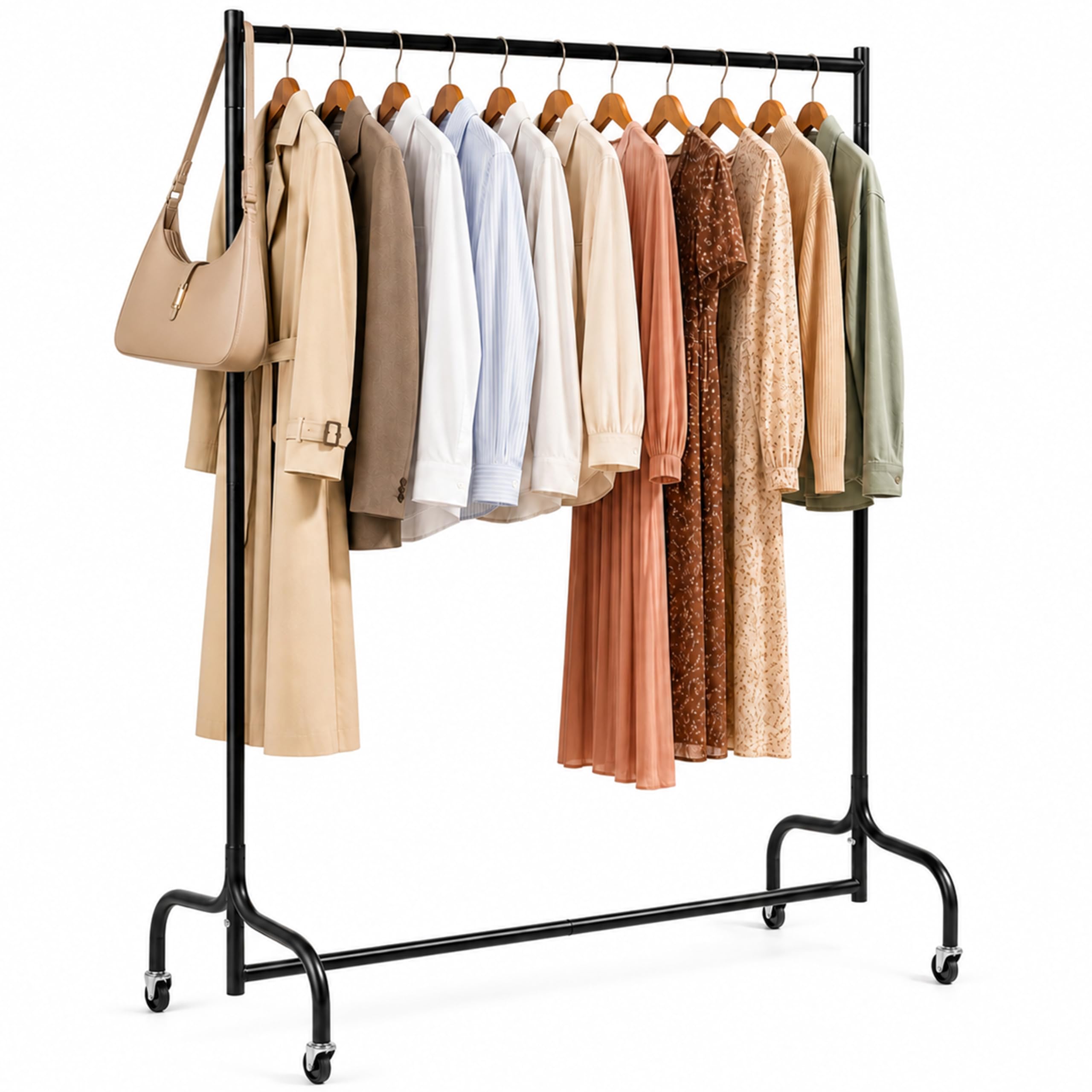 Vivo Technologies 4ft Heavy Duty Metal Clothes Rail Garment Rail Clothe Hanging Rail with Wheels Black Single Clothing Rail No Tools Required