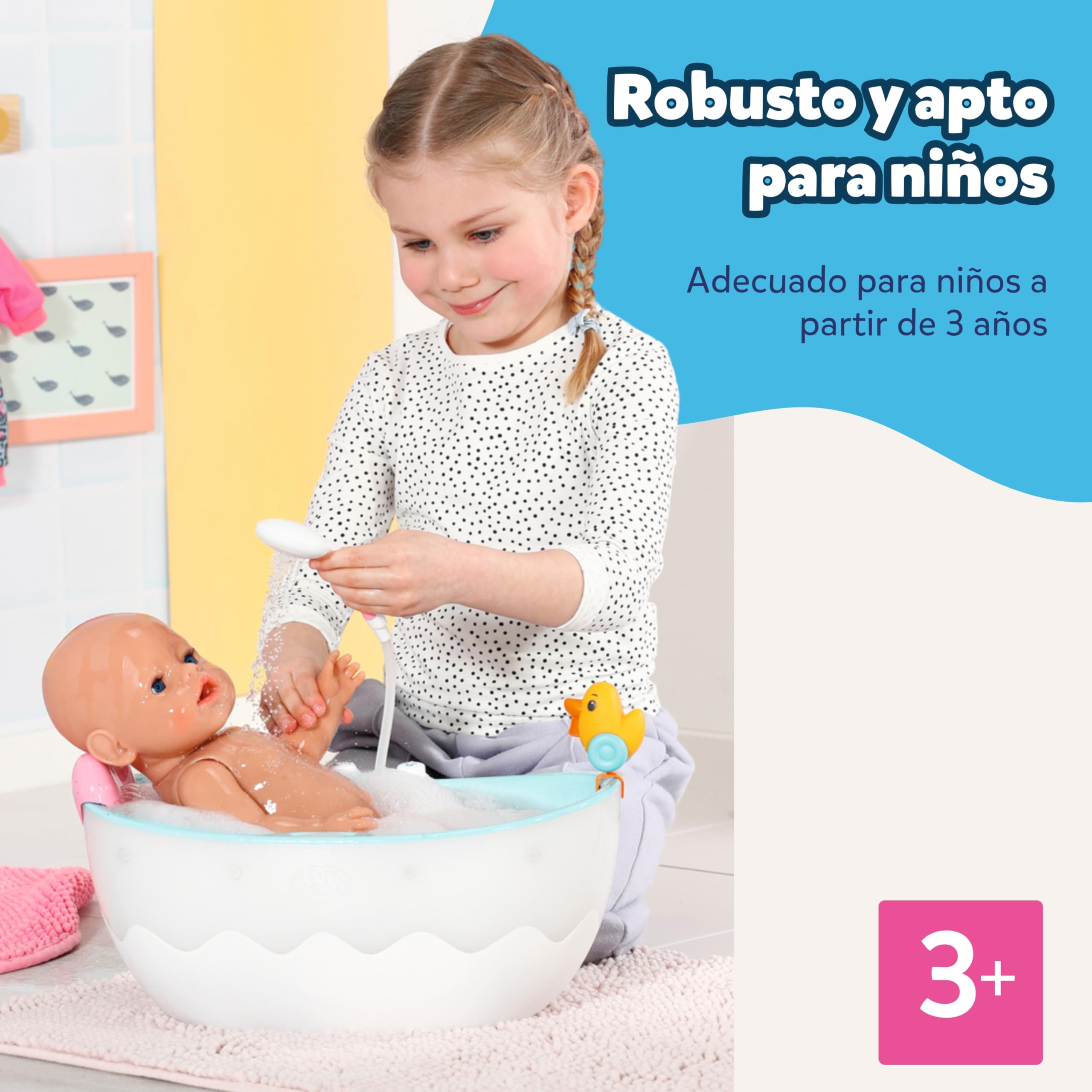 Bañera BABY born con Cambio de Color - función de Ducha y Sonido - Accesorios muñecas de 36 y 43 cm - Funciona también con Agua Real