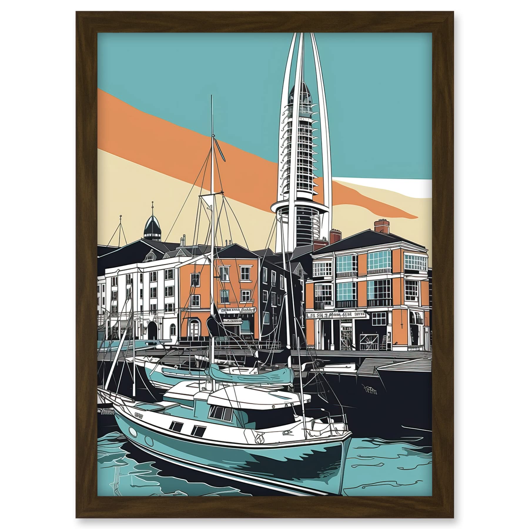 Artery8 Portsmouth Historic Dockyard Modern Linocut Style Artwork Framed A3 Wall Art Print