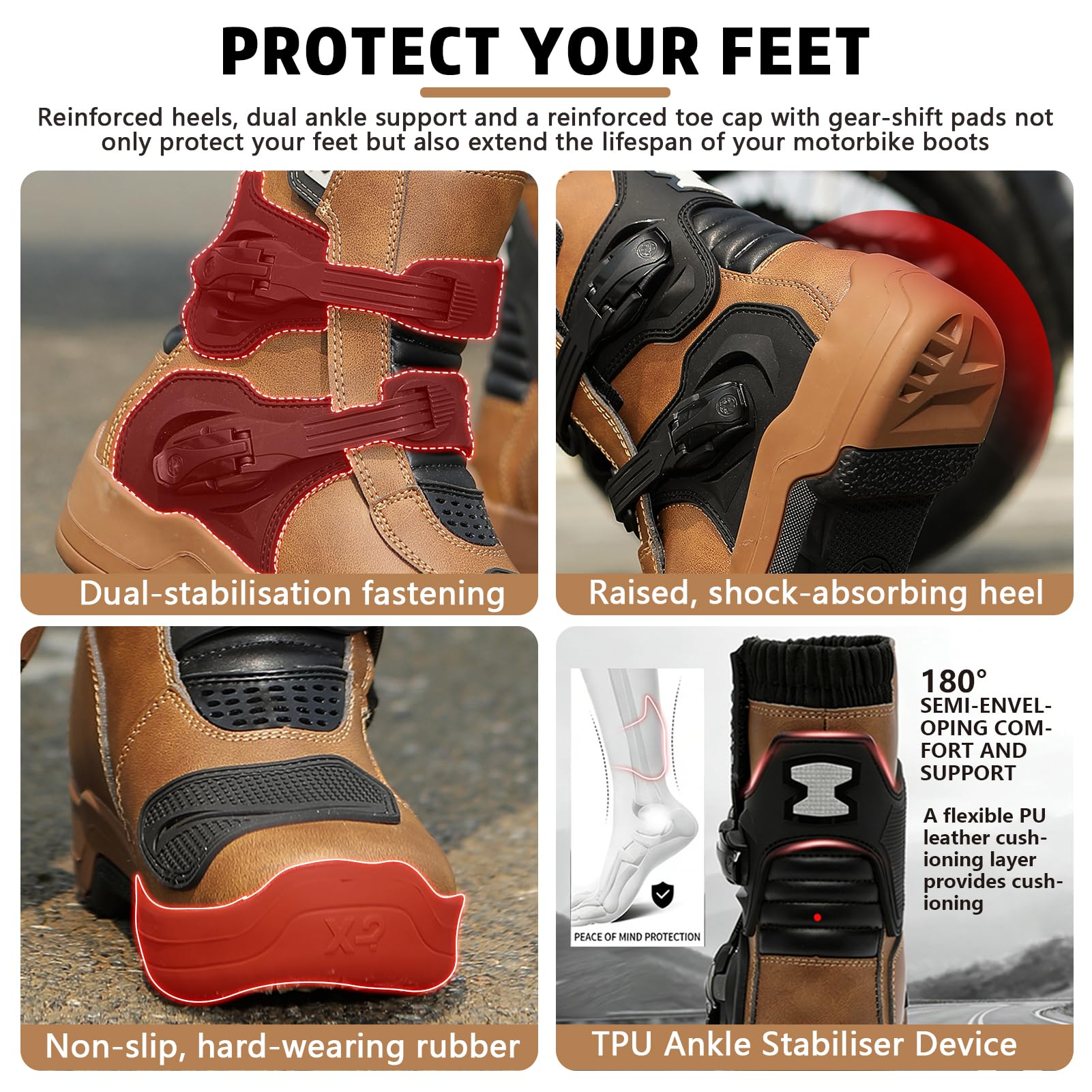 Botas de Moto de Cuero para Hombre, Zapatos de Montar Impermeables