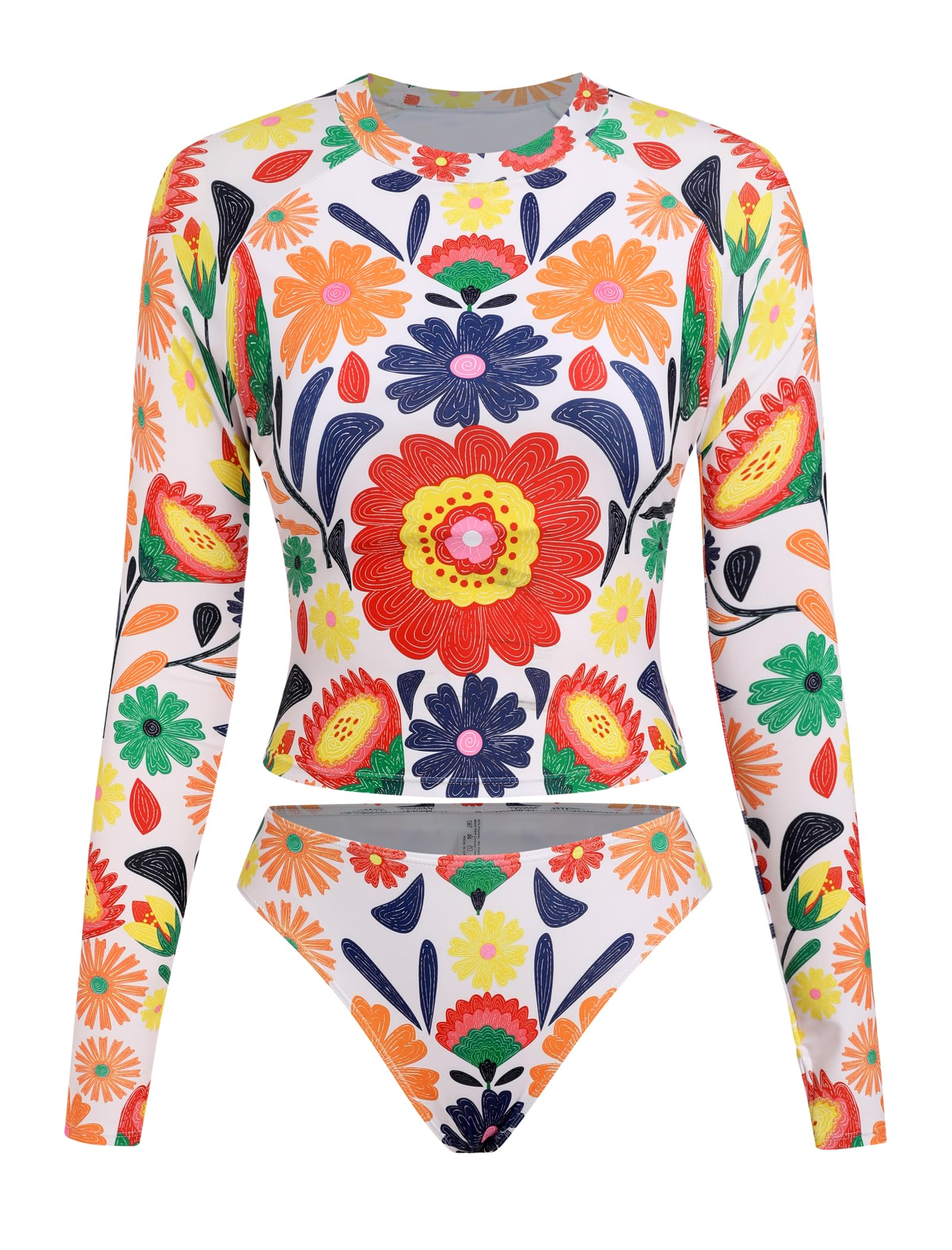 ZAFUL Women Long Sleeve Rash Guard Two Piece Bathing Suit with Briefs