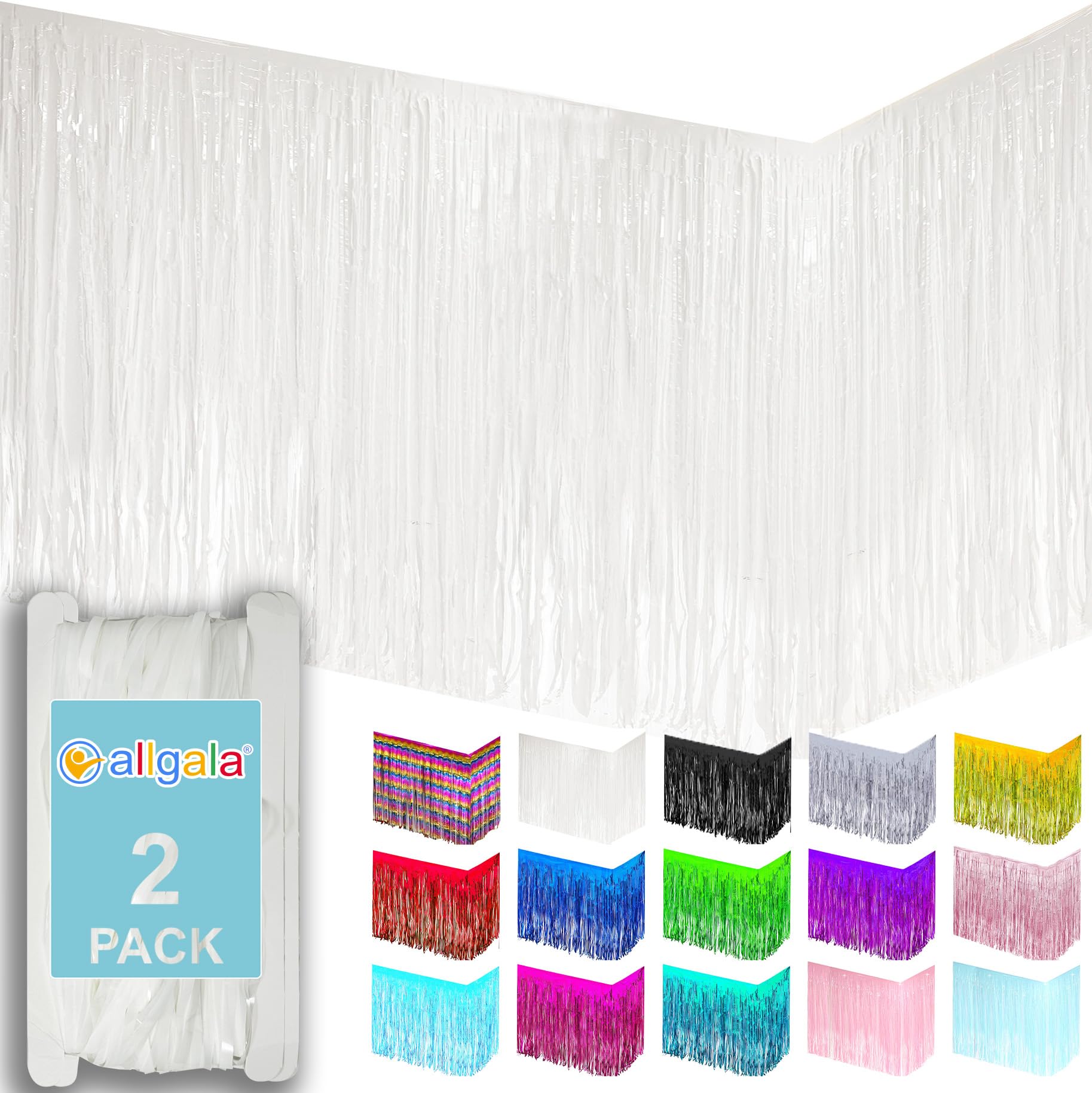 Amazon.com: allgala White Tinsel Table Skirt 2-Pack 29x108 Inch 