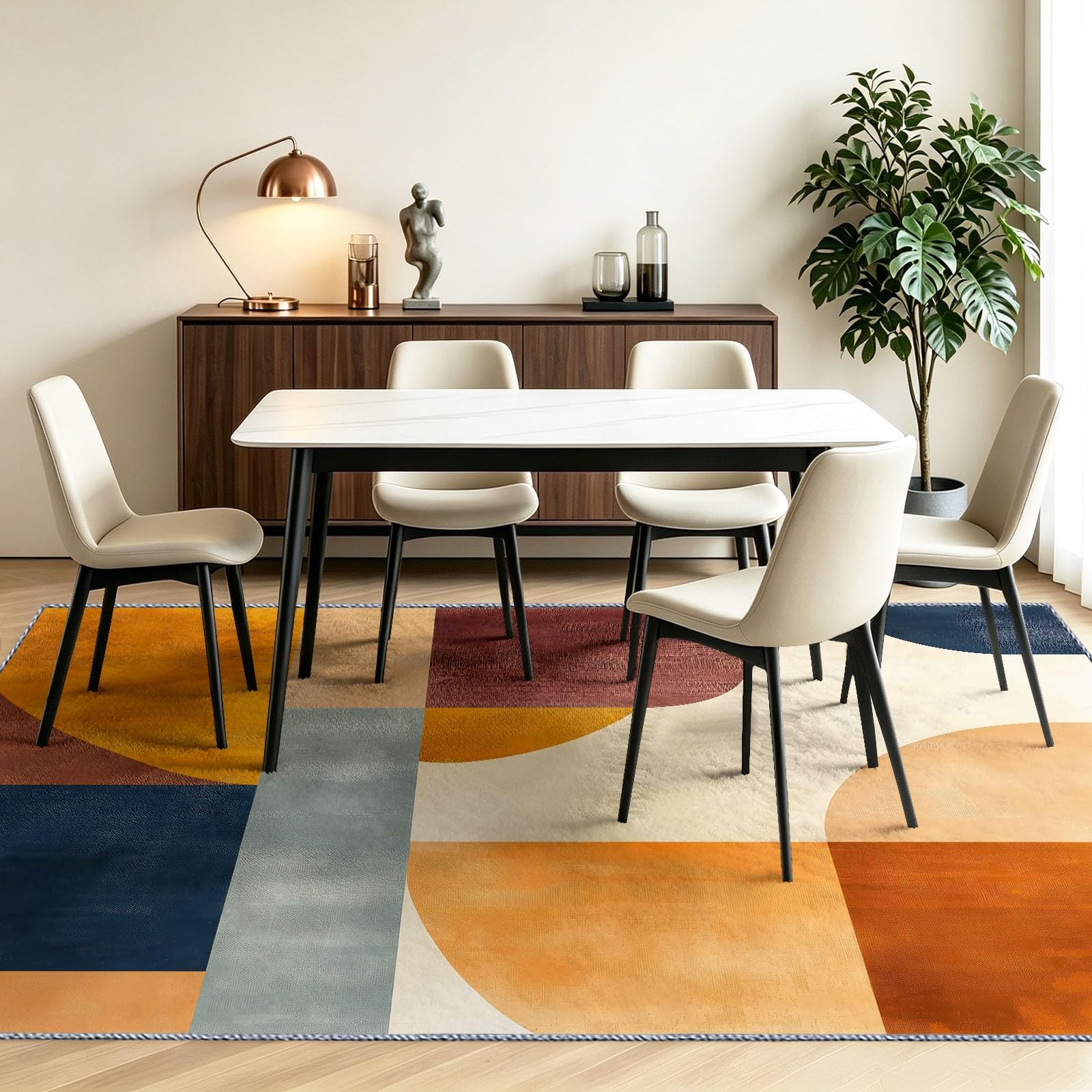 Générique Tapis Salon 120 x 170 cm Color-Block Géométrique Imprimé Graphique, Tapis Moderne Mid-Century Modern, Lavable Antidérapant, Decoration Chambre Maison, Poil Ras, Doux, Jaune