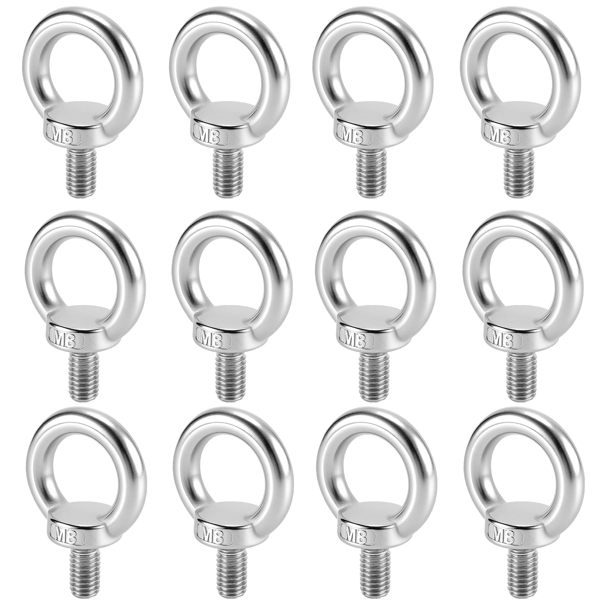 SOUJAP Lifting Eye Bolt, M8 Stainless Steel Screw Ring Nuts for Engineering Equipment, 12 Pack