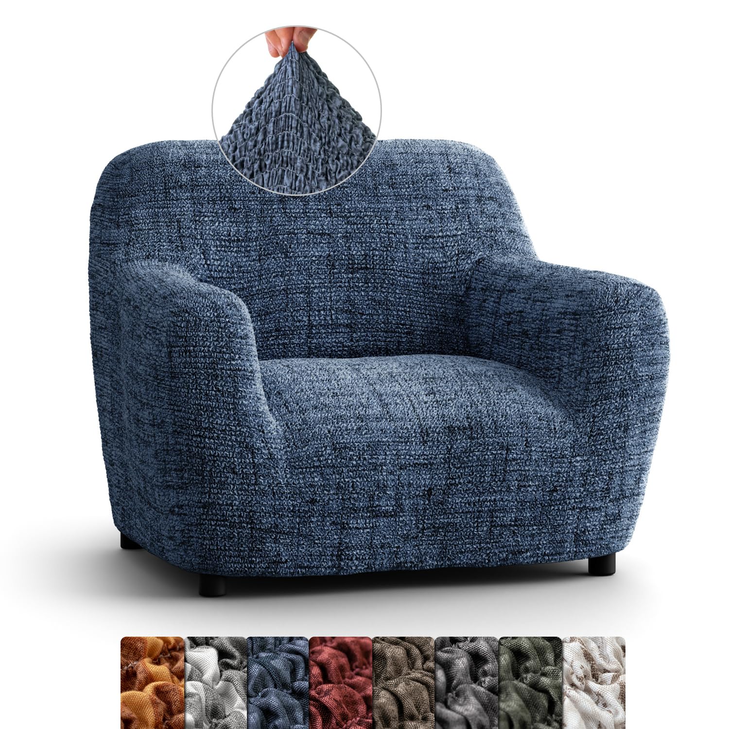 Menotti Vittoria Blue Chair Cover - Armchair Cover - Armchair Slipcover - Soft Fabric Slipcover - 1-Piece Form Fit Stretch Stylish Furniture Protector - Microfibra Printed - (Chair)