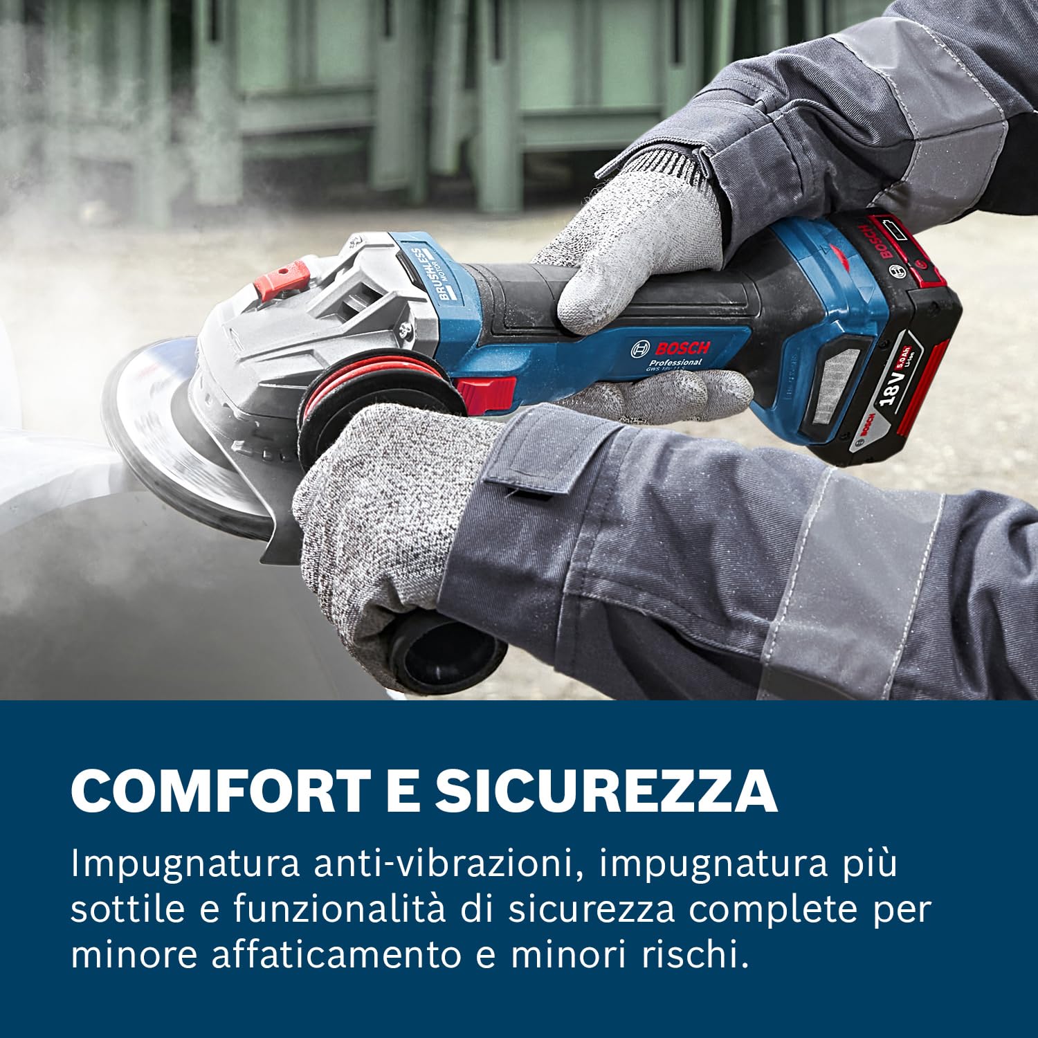 Bosch Professional 18V System Smerigliatrice angolare a batteria GWS 18V-11 S (diametro disco 125 mm, senza batteria/caricabatteria)