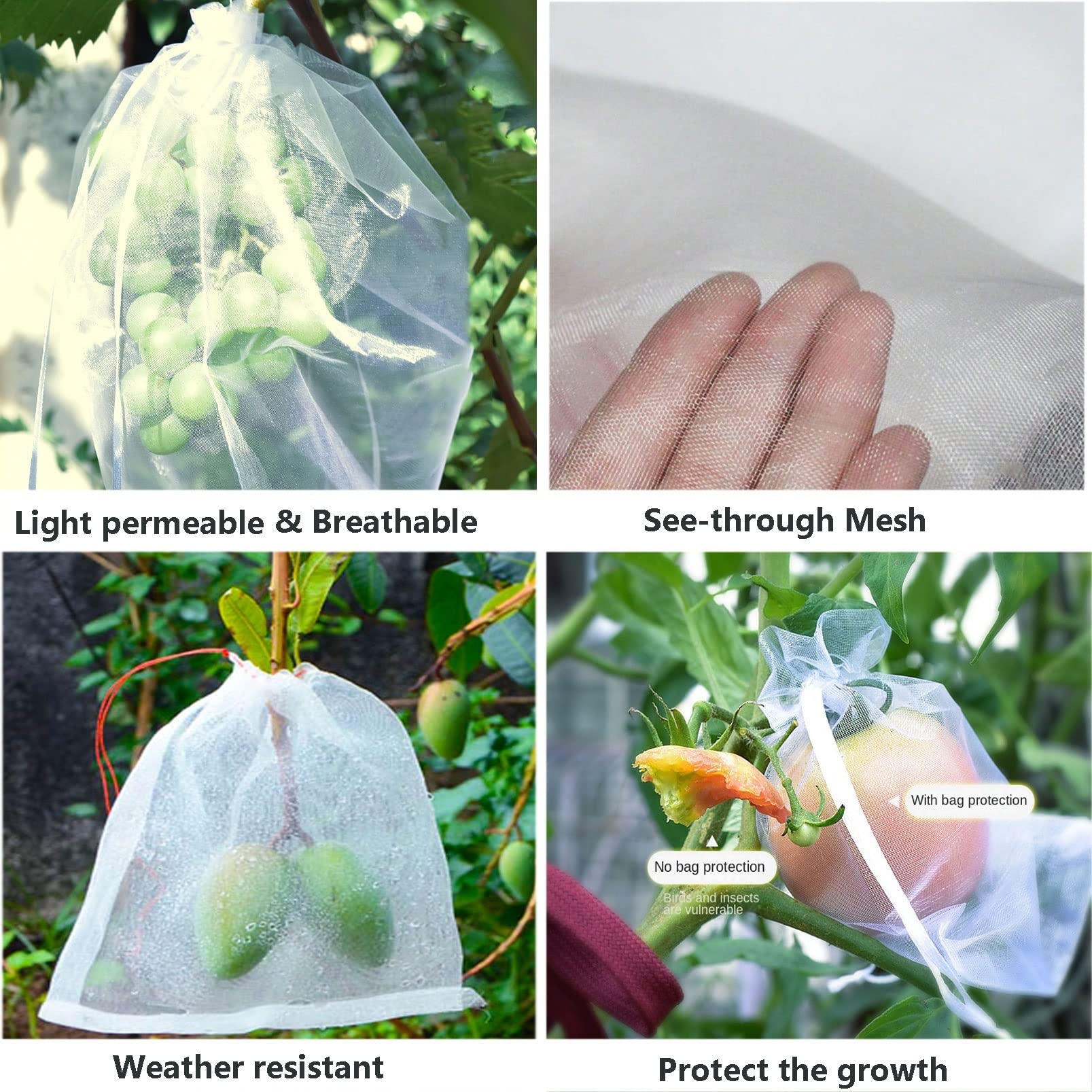 50 sztuk worków ochronnych na owoce, ze ściągaczem, worek ochronny na owoce, siatka na komary, worek ochronny do ogrodu, na rośliny, Fruit Protection Bag (wymiary: 35 x 55 cm)