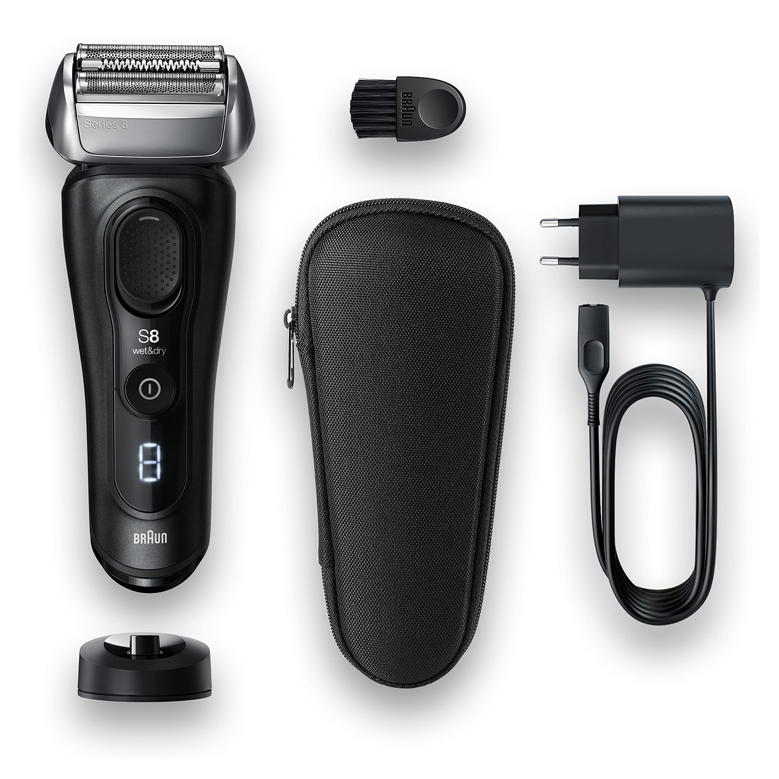 Braun Series 8 Rasierer Herren mit 3+1 Scherkopf, Elektrorasierer & Trimmer für Präzision, Sonic-Technologie & 40°-Kopf mit Konturenanpassung, Wet & Dry, 8410s, schwarz