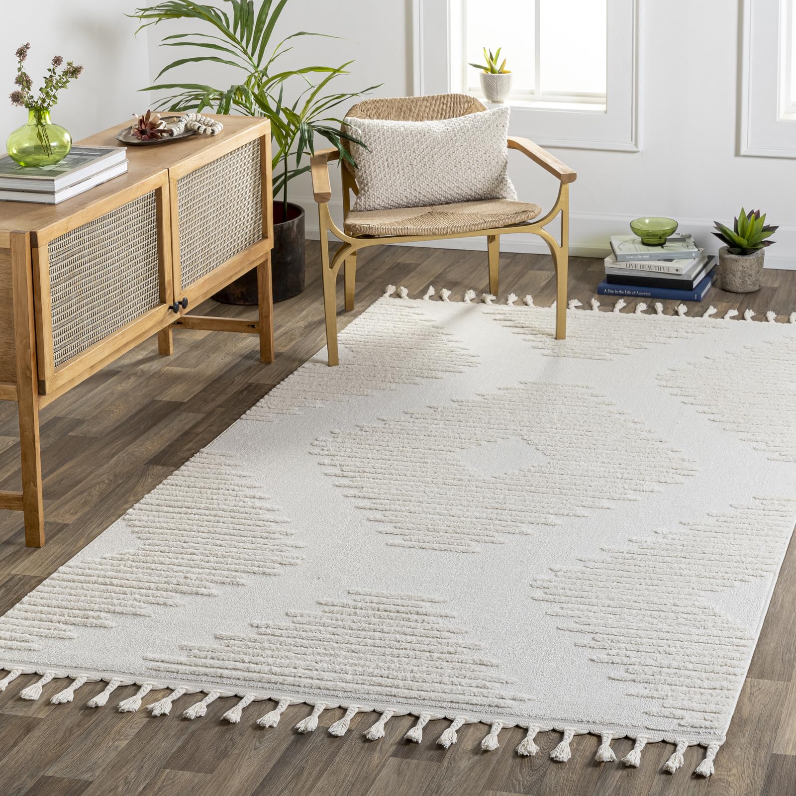 Livabliss Sloan Setif Geometric Carpet 200x275 cm, Living Room, Dining & Kitchen, Scandi Abstract Pattern, Easy Care Pile, Cream Light Grey